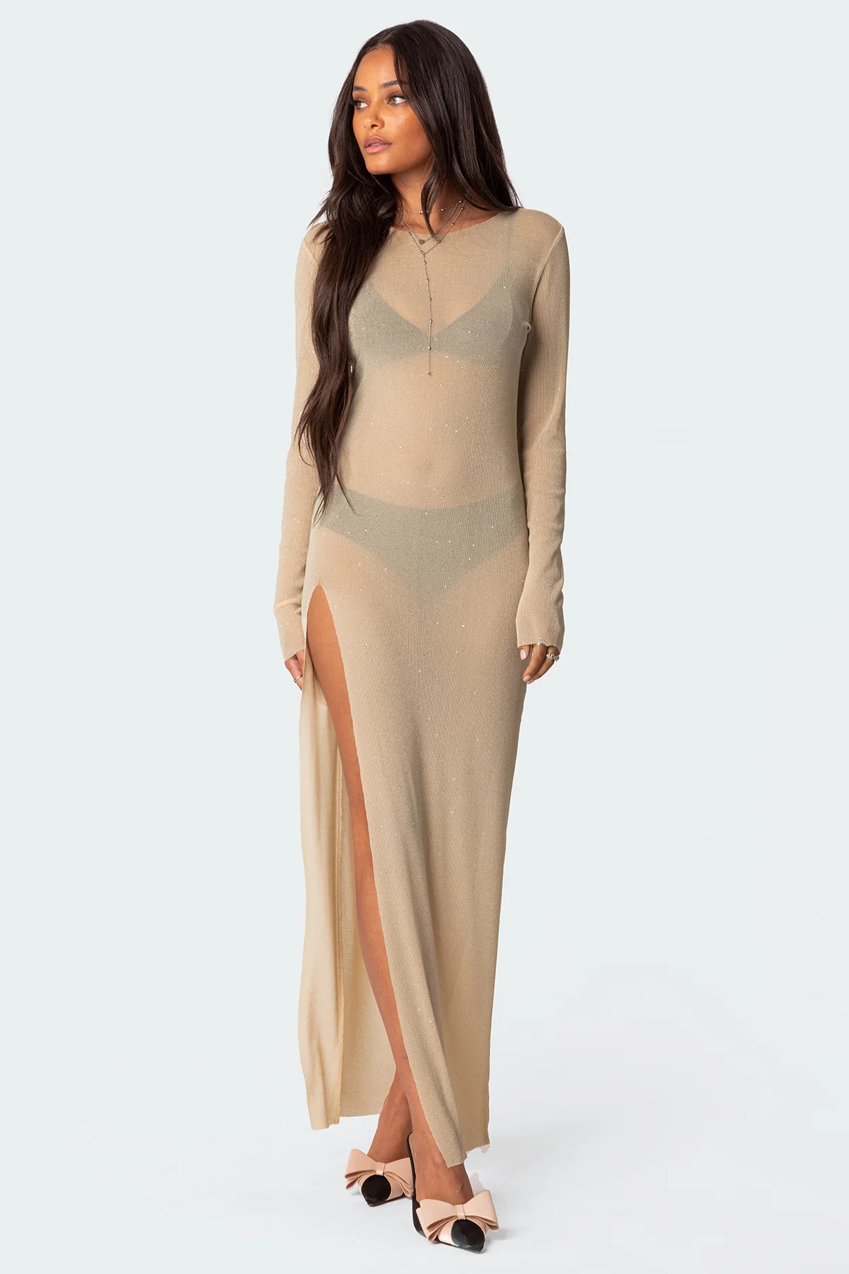 Glitter Mesh Slitted Maxi Dress - republicanstateiGlitter Mesh Slitted Maxi Dress - republicanstatei