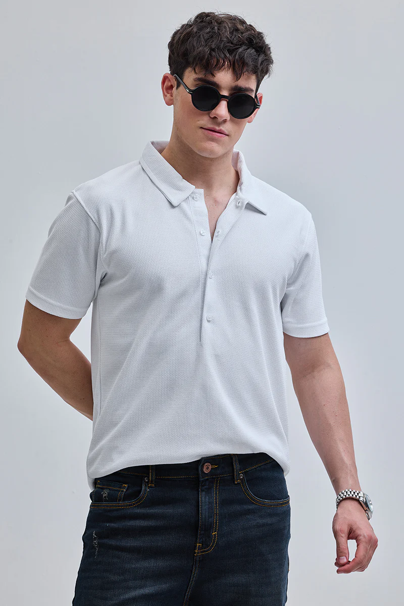 White Textured Polo T-Shirt - republicanstateiWhite Textured Polo T-Shirt - republicanstatei