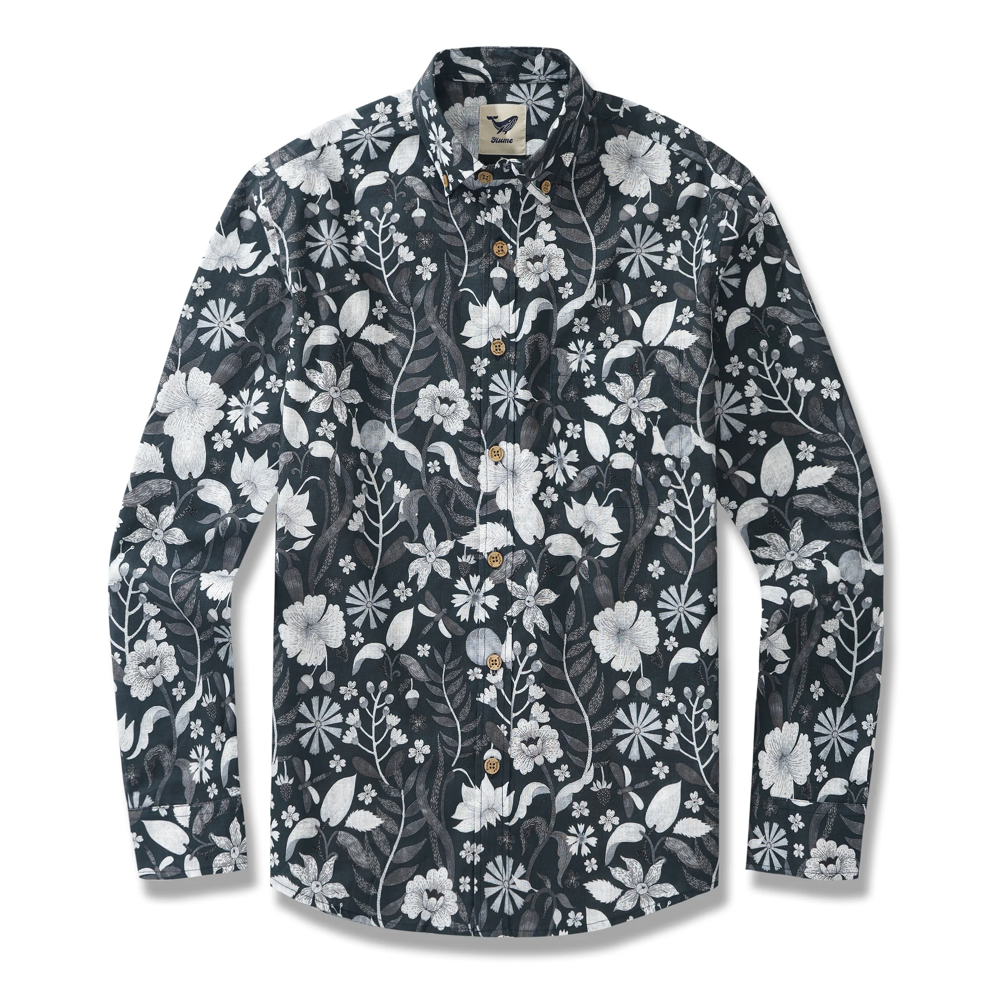 Grassy Field Through a Black and White Filter 100% Cotton Men's Aloha Hawaiian Long Sleeve Button-down Shirt - republicanstateiGrassy Field Through a Black and White Filter 100% Cotton Men's Aloha Hawaiian Long Sleeve Button-down Shirt - republicanstatei