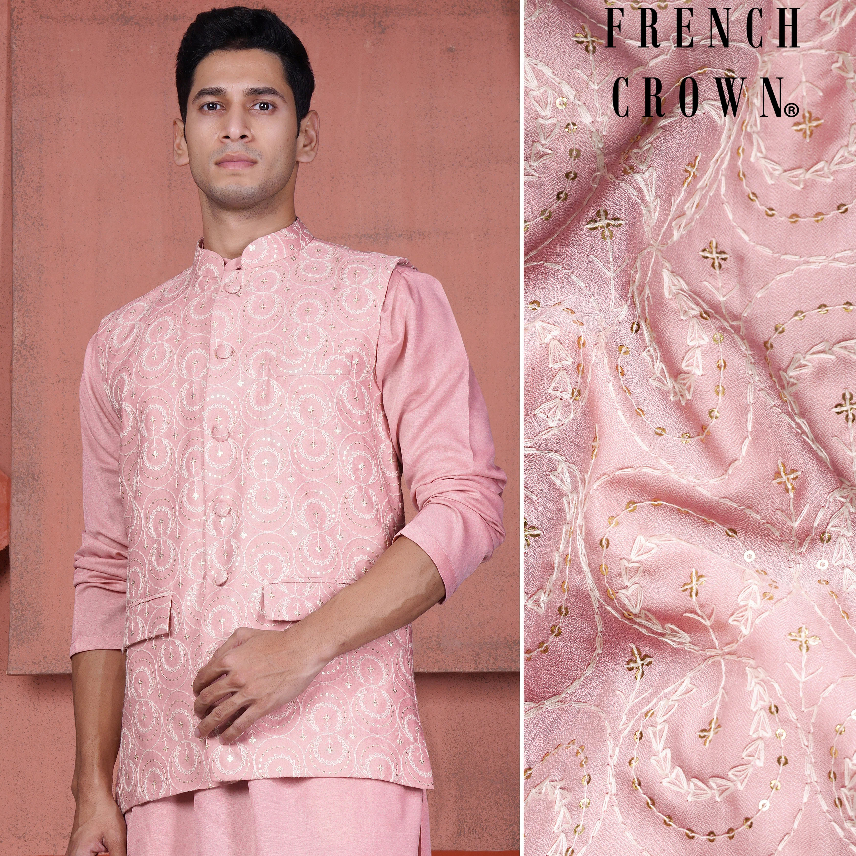 Careys Pink Viscose Circular Cotton Thread Embroidered Designer Nehru Jacket - republicanstateiCareys Pink Viscose Circular Cotton Thread Embroidered Designer Nehru Jacket - republicanstatei