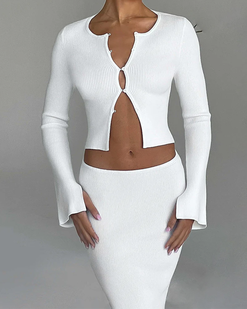 Cardigan Button Slim Skirt Set - republicanstateiCardigan Button Slim Skirt Set - republicanstatei
