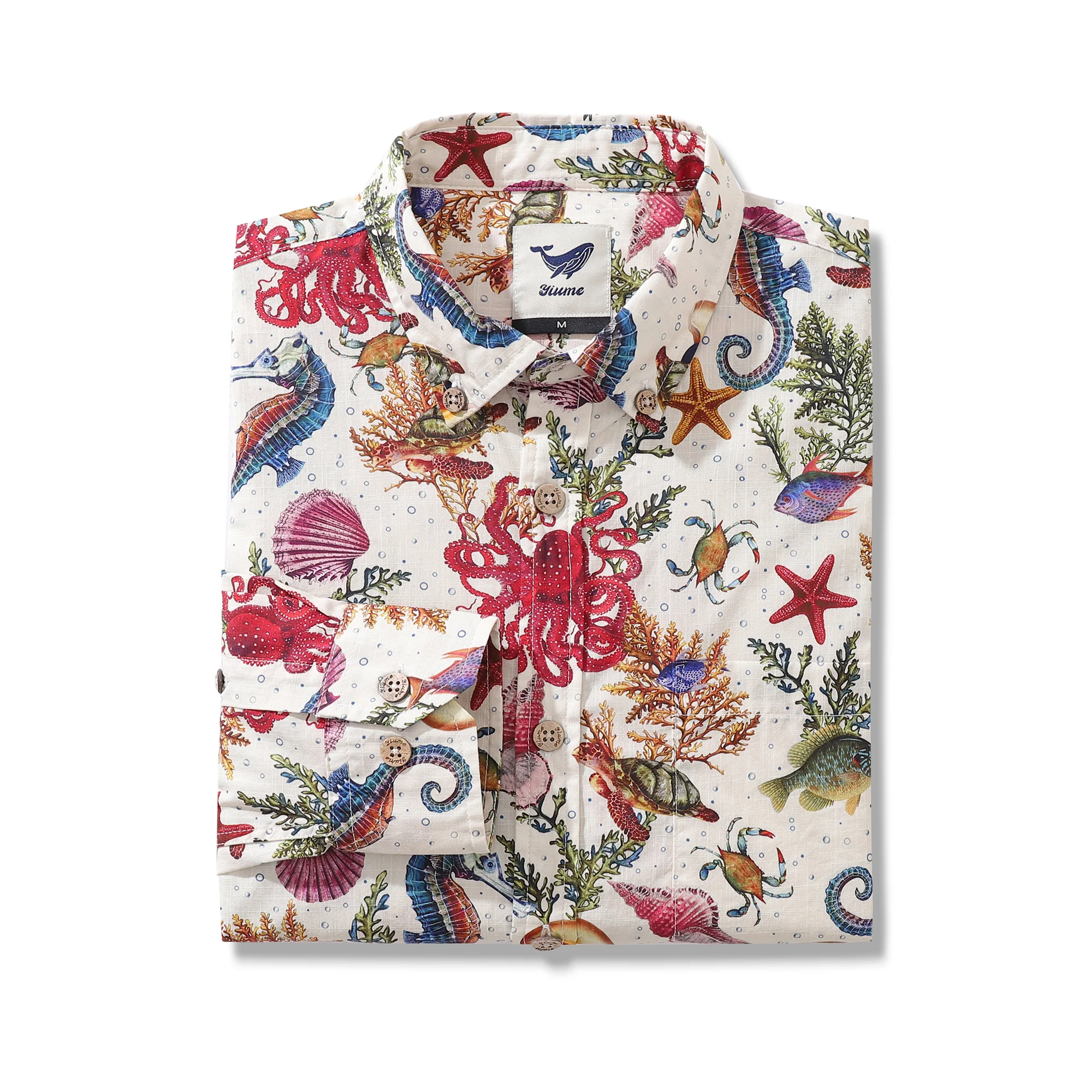 Men's Hawaiian Shirt Marine Life Seahorse Octopus Print Cotton Button-down Long Sleeve Aloha Shirt - republicanstateiMen's Hawaiian Shirt Marine Life Seahorse Octopus Print Cotton Button-down Long Sleeve Aloha Shirt - republicanstatei