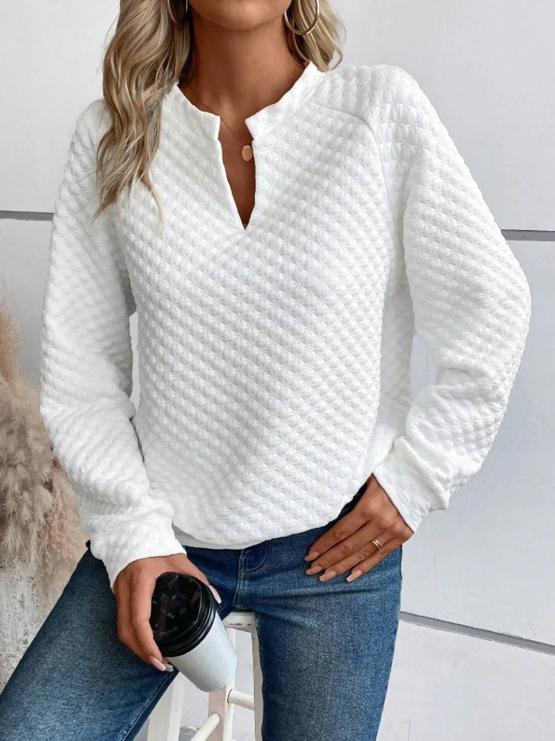 Notched Long Sleeve Sweatshirt - republicanstateiNotched Long Sleeve Sweatshirt - republicanstatei