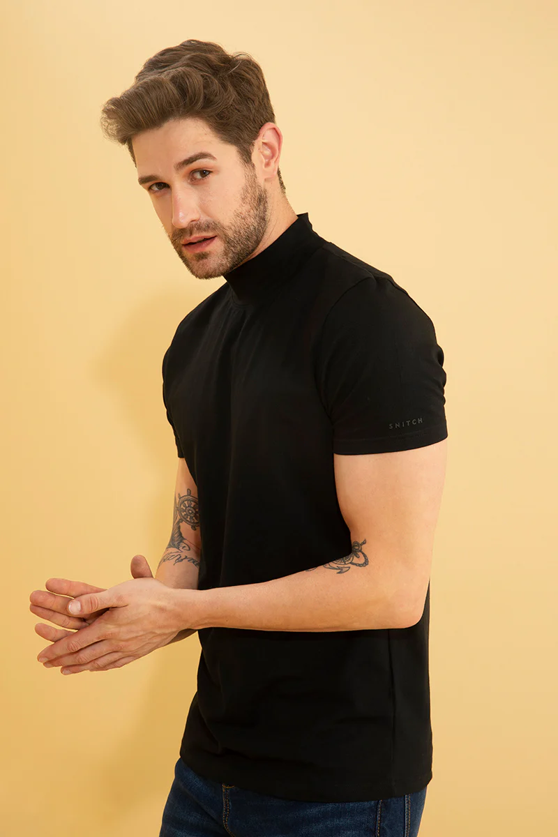 Solid Black Turtle Neck T-Shirt - republicanstateiSolid Black Turtle Neck T-Shirt - republicanstatei
