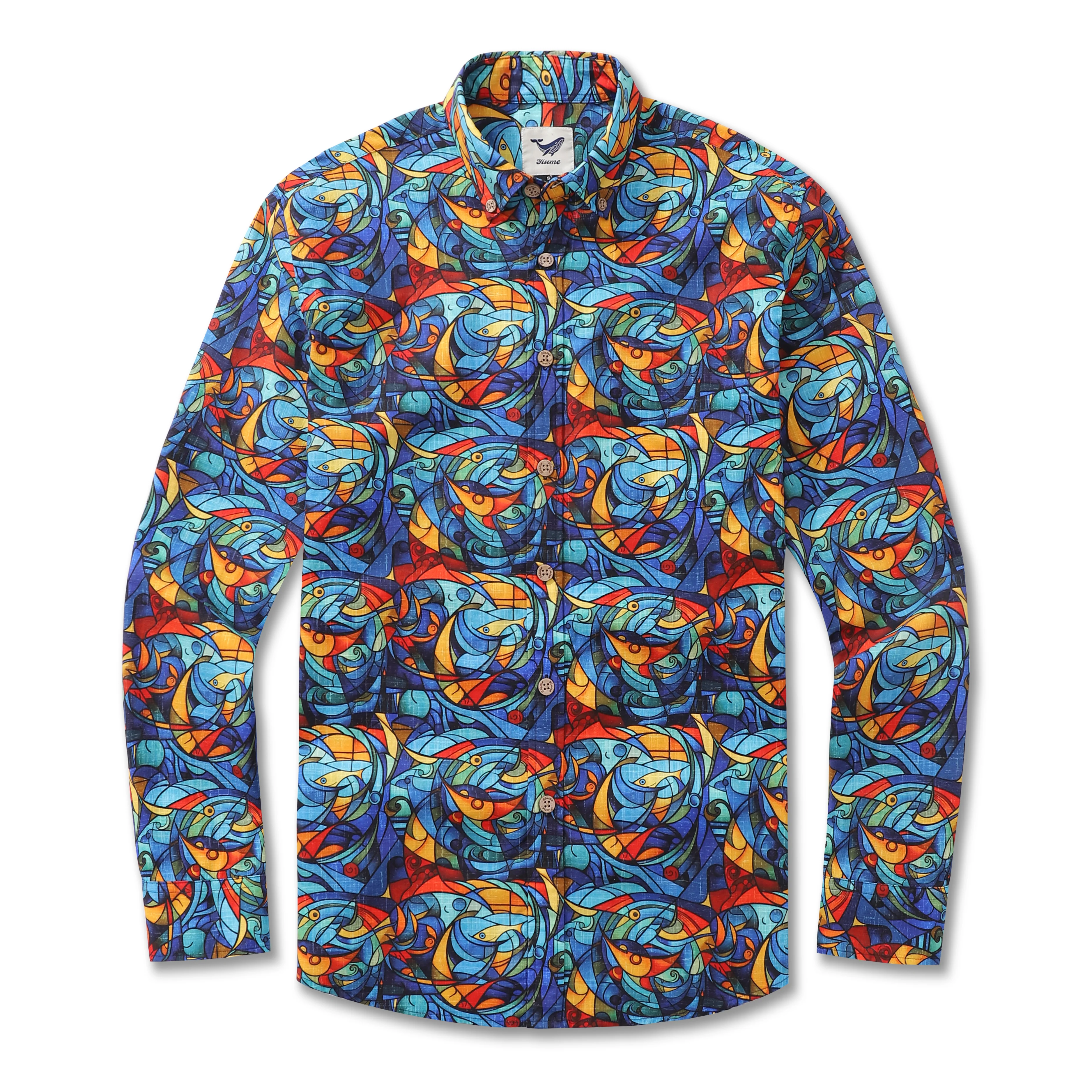 Long Sleeve Hawaiian Shirt For Men Cubism Cotton Button-down Aloha Shirt - republicanstateiLong Sleeve Hawaiian Shirt For Men Cubism Cotton Button-down Aloha Shirt - republicanstatei