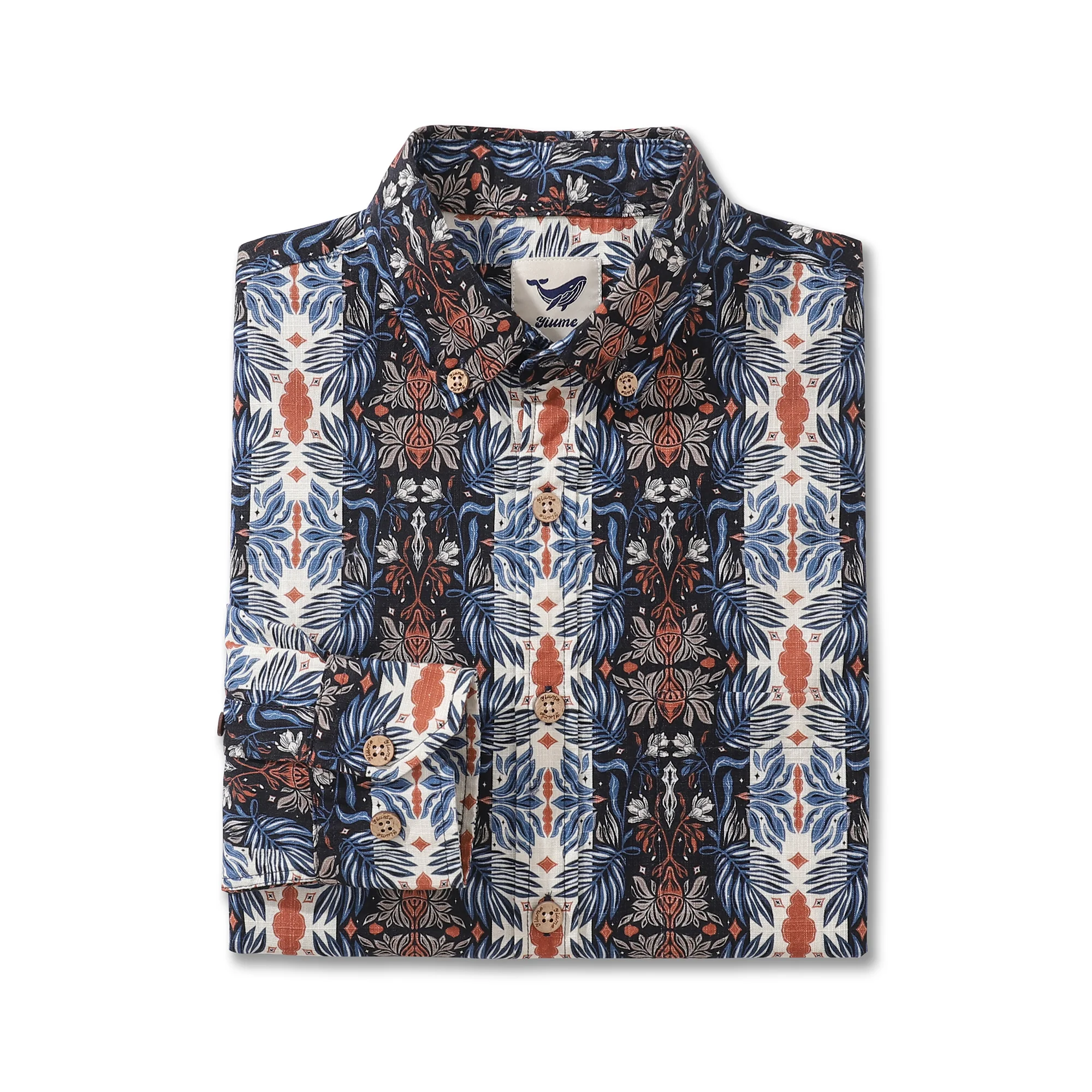 Men's Vintage Hawaiian Shirt Blue Horizon Cotton Button-down Long Sleeve Aloha Shirt - republicanstateiMen's Vintage Hawaiian Shirt Blue Horizon Cotton Button-down Long Sleeve Aloha Shirt - republicanstatei