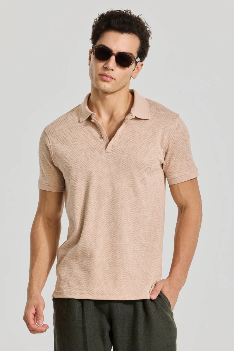 Beige Textured Polo T-Shirt - republicanstateiBeige Textured Polo T-Shirt - republicanstatei