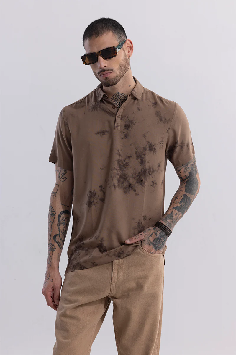 Tidal Dye Brown Polo T-Shirt - republicanstateiTidal Dye Brown Polo T-Shirt - republicanstatei