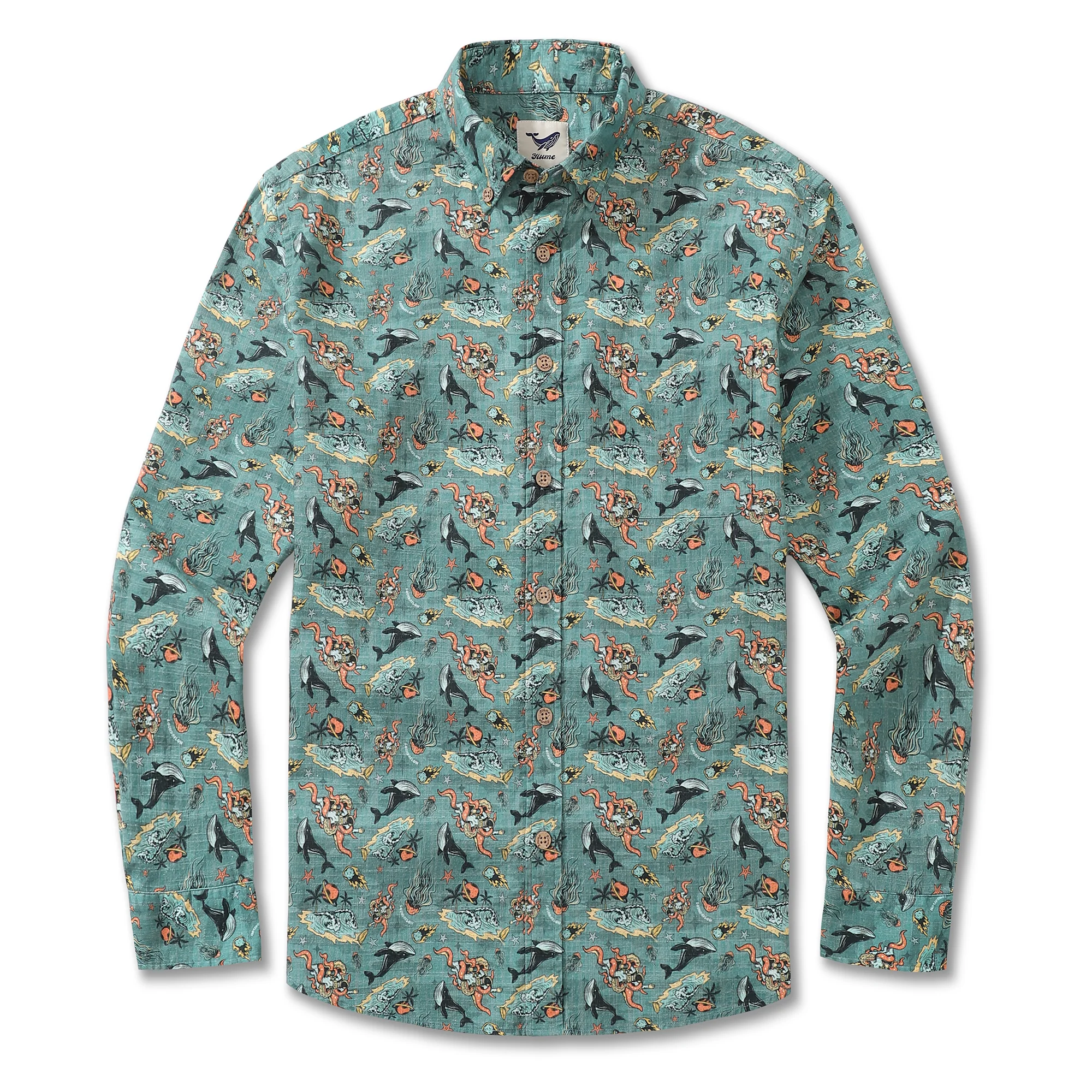Men's Hawaiian Shirt Marine Space pattern By Loinda Flow Cotton Button-down Long Sleeve Aloha Shirt - republicanstateiMen's Hawaiian Shirt Marine Space pattern By Loinda Flow Cotton Button-down Long Sleeve Aloha Shirt - republicanstatei