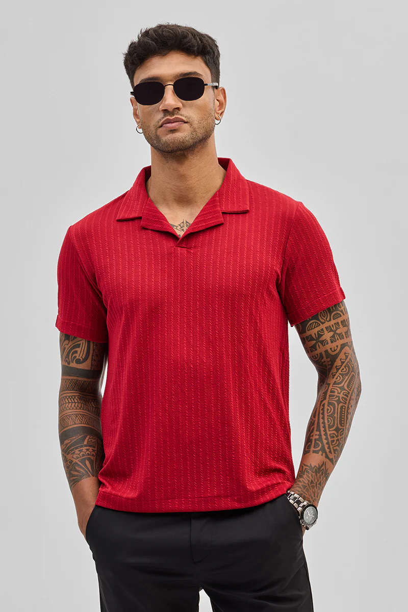 Red Textured Cuban T-Shirt - republicanstateiRed Textured Cuban T-Shirt - republicanstatei