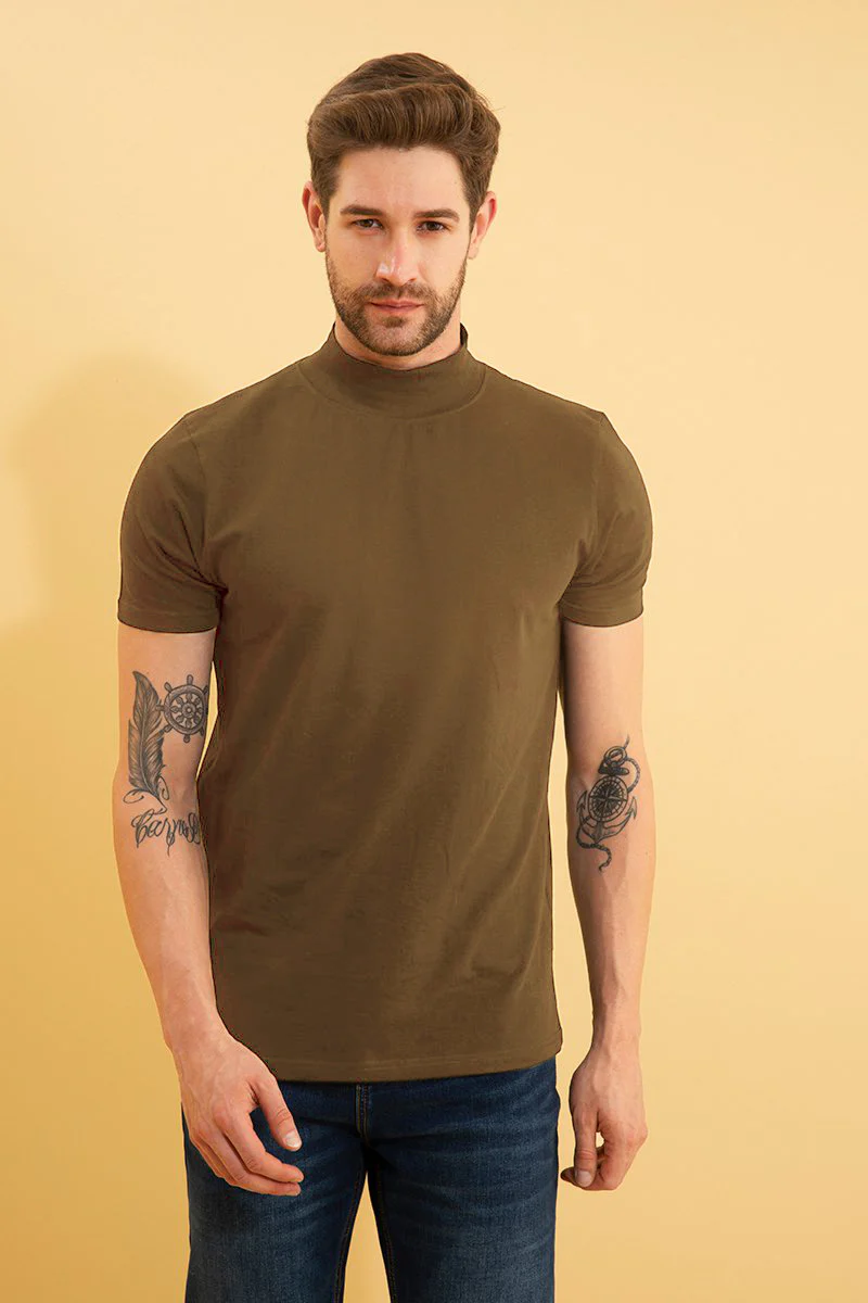 Solid Olive Turtle Neck T-Shirt - republicanstateiSolid Olive Turtle Neck T-Shirt - republicanstatei