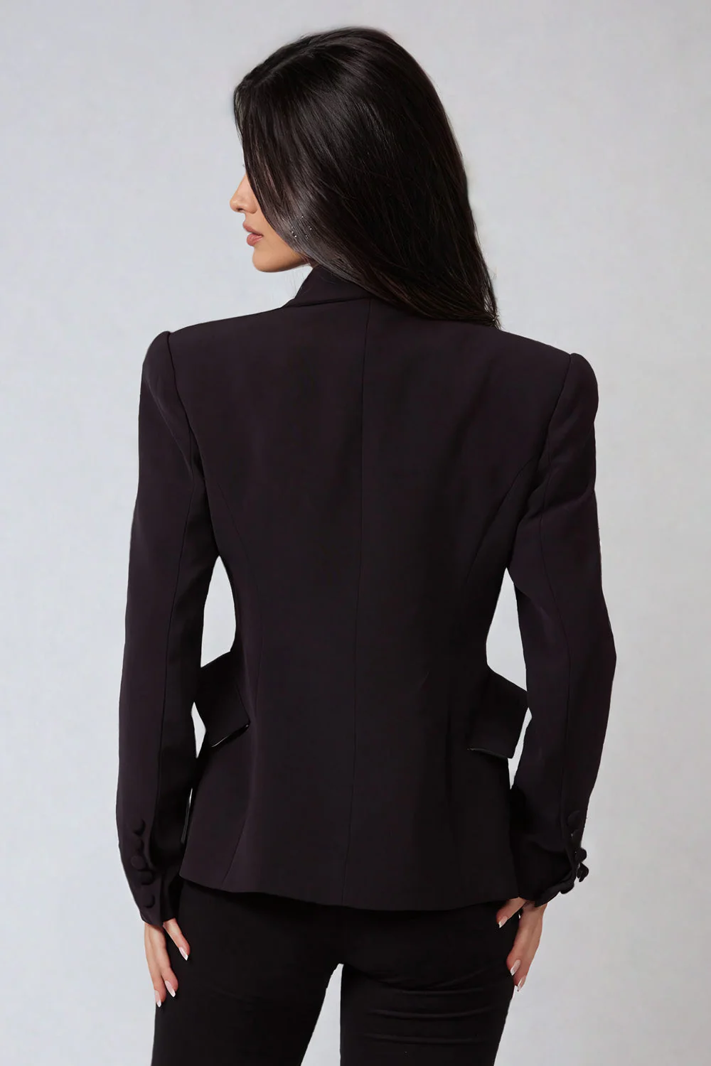 Two-Tone Tailored Blazer with Deep V-Neckline and Fitted Waist - Black - republicanstateiTwo-Tone Tailored Blazer with Deep V-Neckline and Fitted Waist - Black - republicanstatei