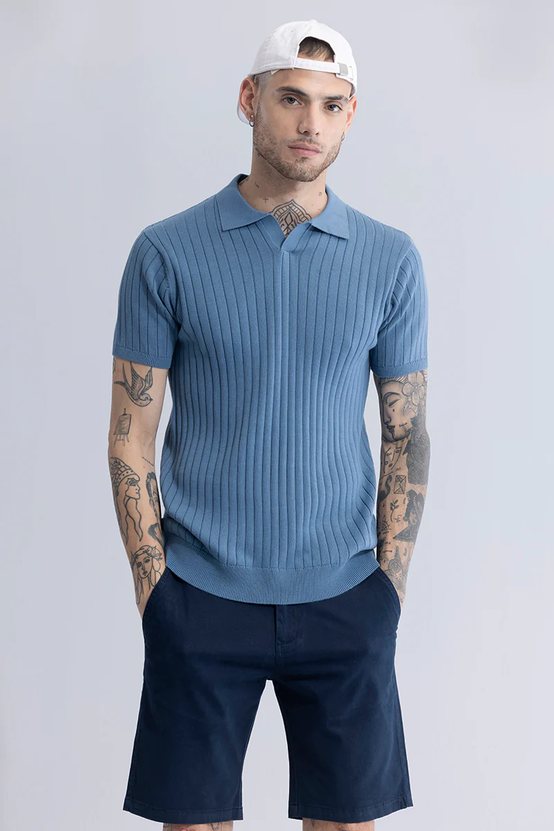 Sleek Striped Blue Polo T-Shirt - republicanstateiSleek Striped Blue Polo T-Shirt - republicanstatei