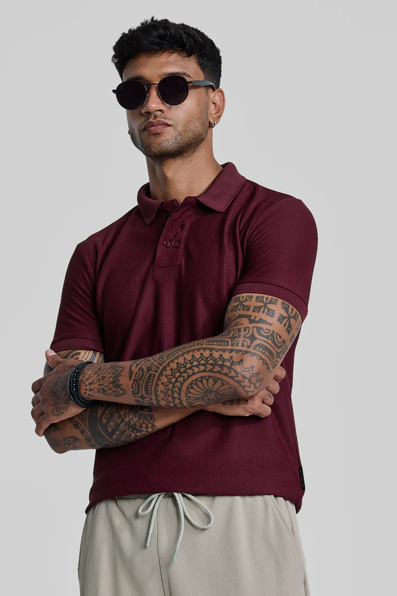 Maroon Textured Polo T-Shirt - republicanstateiMaroon Textured Polo T-Shirt - republicanstatei