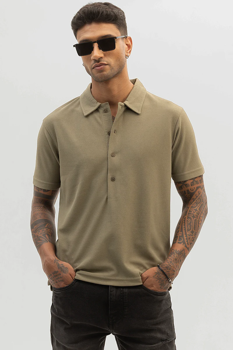 Olive Textured Polo T-Shirt - republicanstateiOlive Textured Polo T-Shirt - republicanstatei