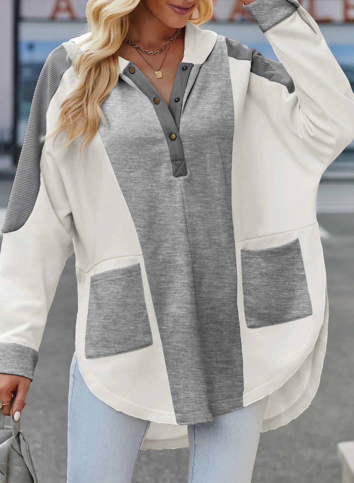 Color Block Quarter Snap Hoodie - republicanstateiColor Block Quarter Snap Hoodie - republicanstatei