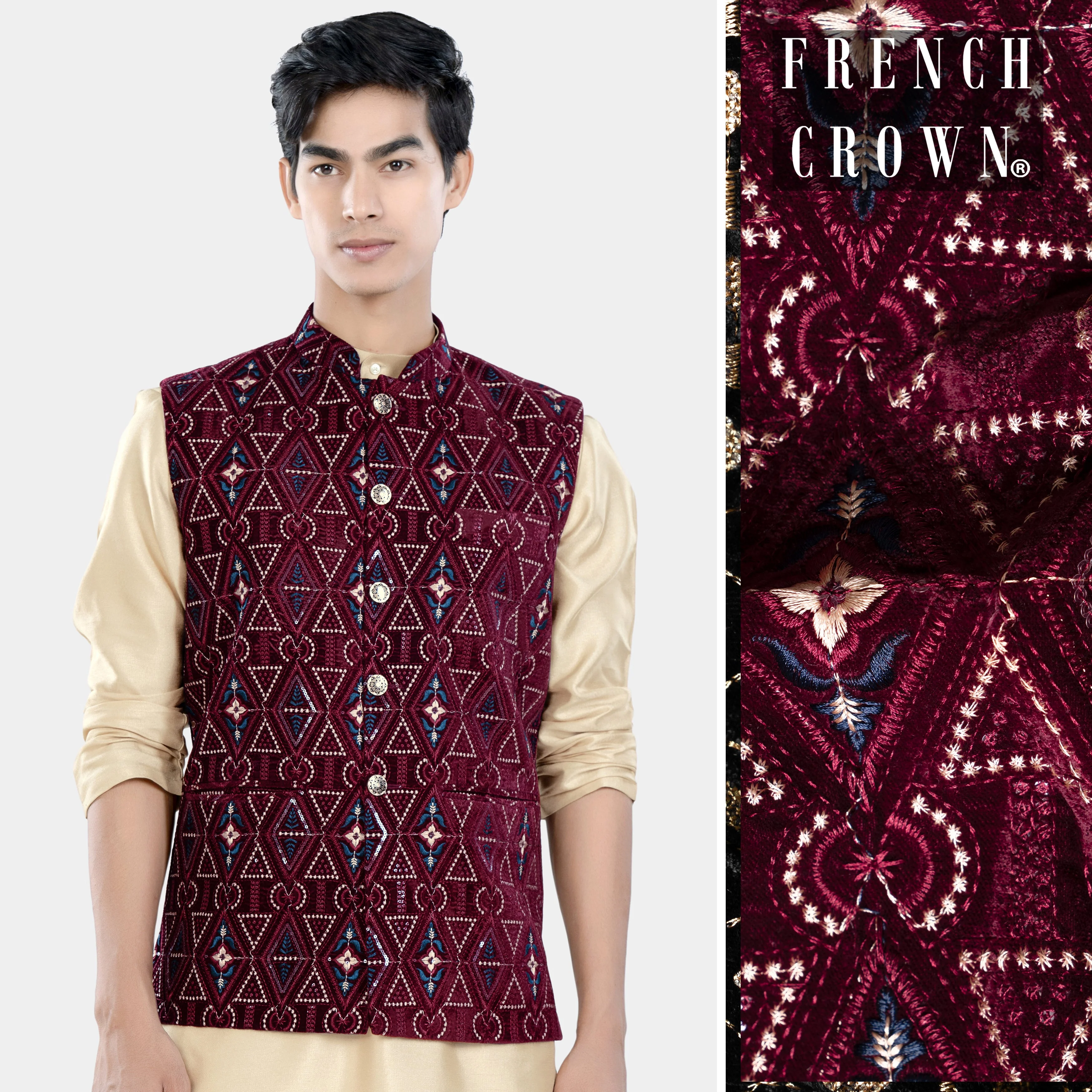 Castro Maroon Geometric Thread and Sequin Embroidered Designer Nehru Jacket - republicanstateiCastro Maroon Geometric Thread and Sequin Embroidered Designer Nehru Jacket - republicanstatei