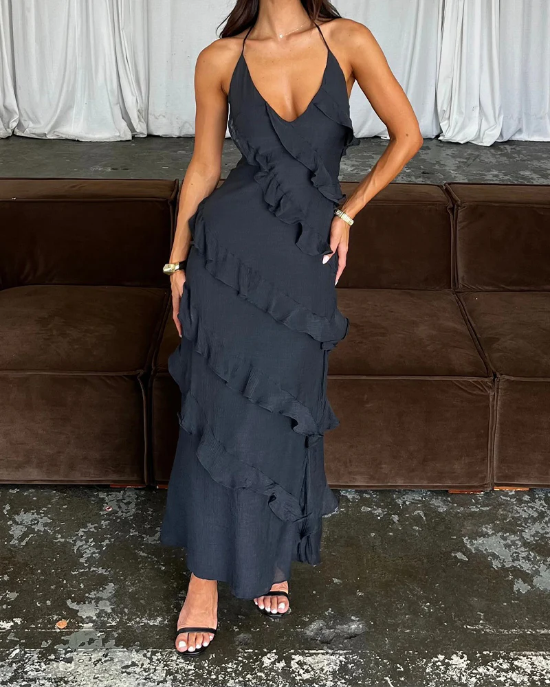 Lace Tied Hang Backless Dress - republicanstateiLace Tied Hang Backless Dress - republicanstatei
