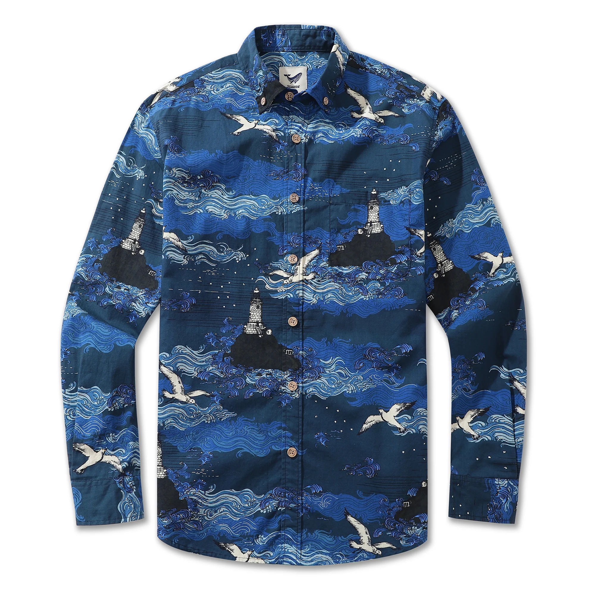 Men's Hawaiian Shirt Lighthouse By Alice Brown Cotton Button-down Long Sleeve Aloha Shirt - republicanstateiMen's Hawaiian Shirt Lighthouse By Alice Brown Cotton Button-down Long Sleeve Aloha Shirt - republicanstatei
