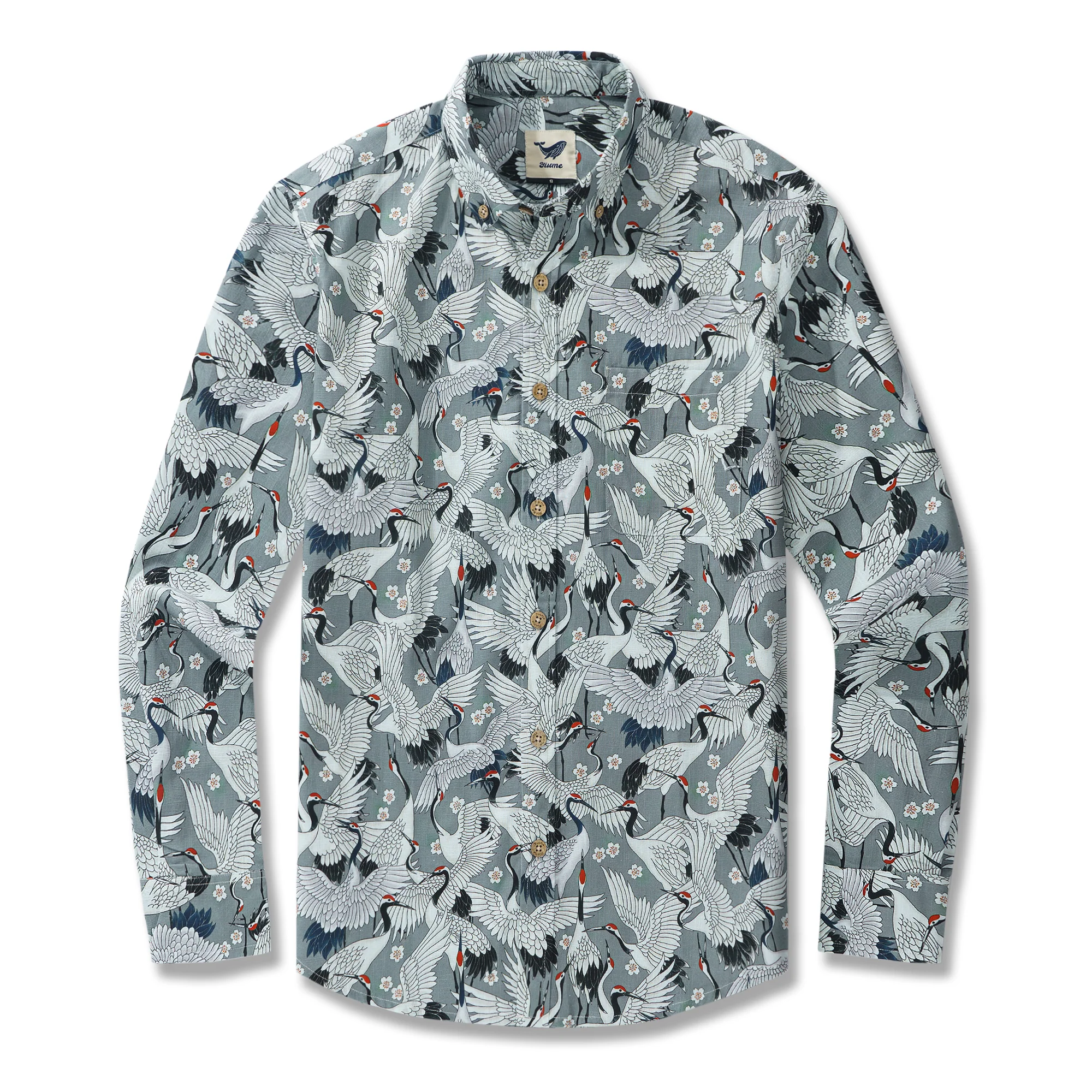 Crane's Feast 100% Cotton Men's Aloha Hawaiian Long Sleeve Button-down Shirt - republicanstateiCrane's Feast 100% Cotton Men's Aloha Hawaiian Long Sleeve Button-down Shirt - republicanstatei