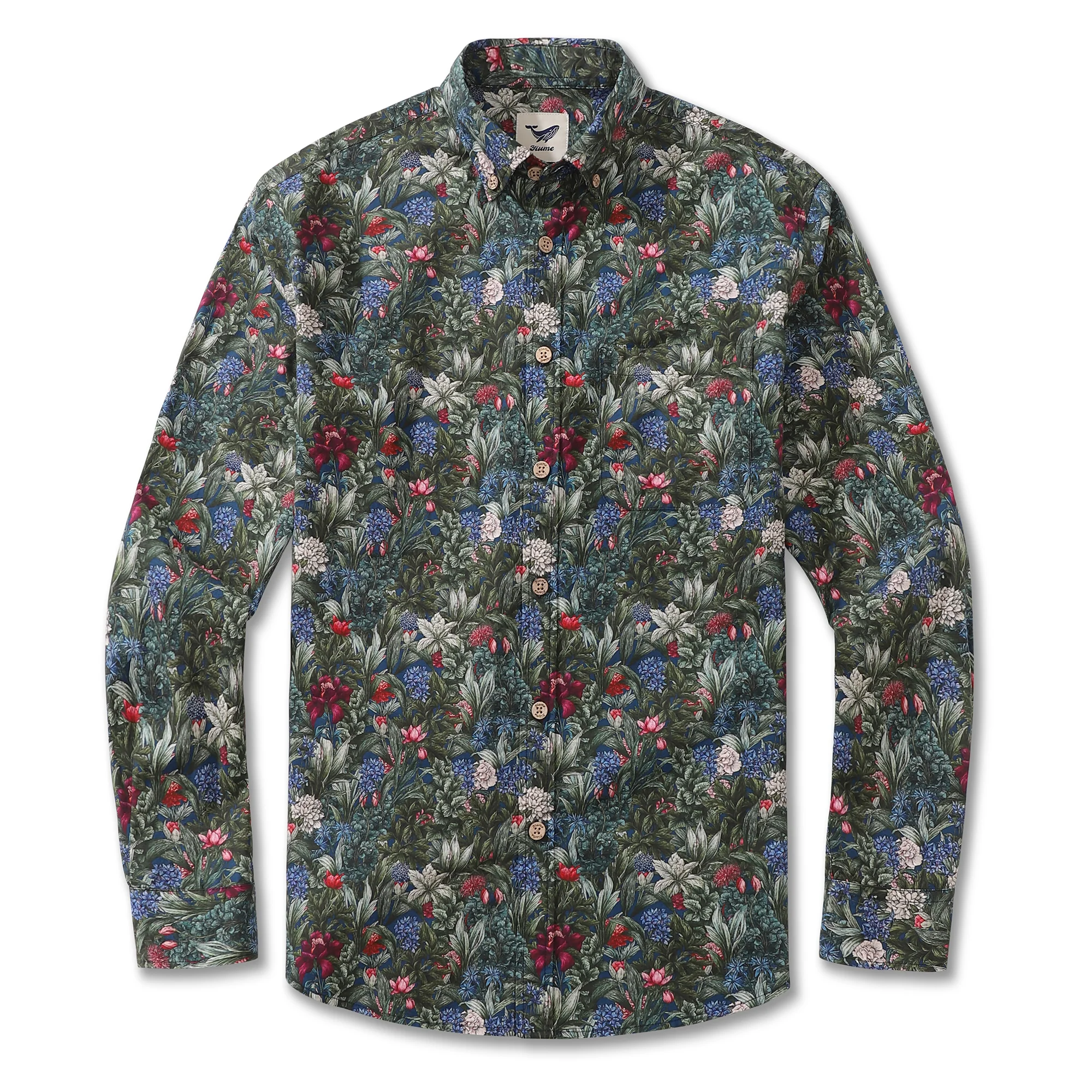 Men's Hawaiian Shirt Hydrangeas and Roses Cotton Button-down Long Sleeve Aloha Shirt - republicanstateiMen's Hawaiian Shirt Hydrangeas and Roses Cotton Button-down Long Sleeve Aloha Shirt - republicanstatei