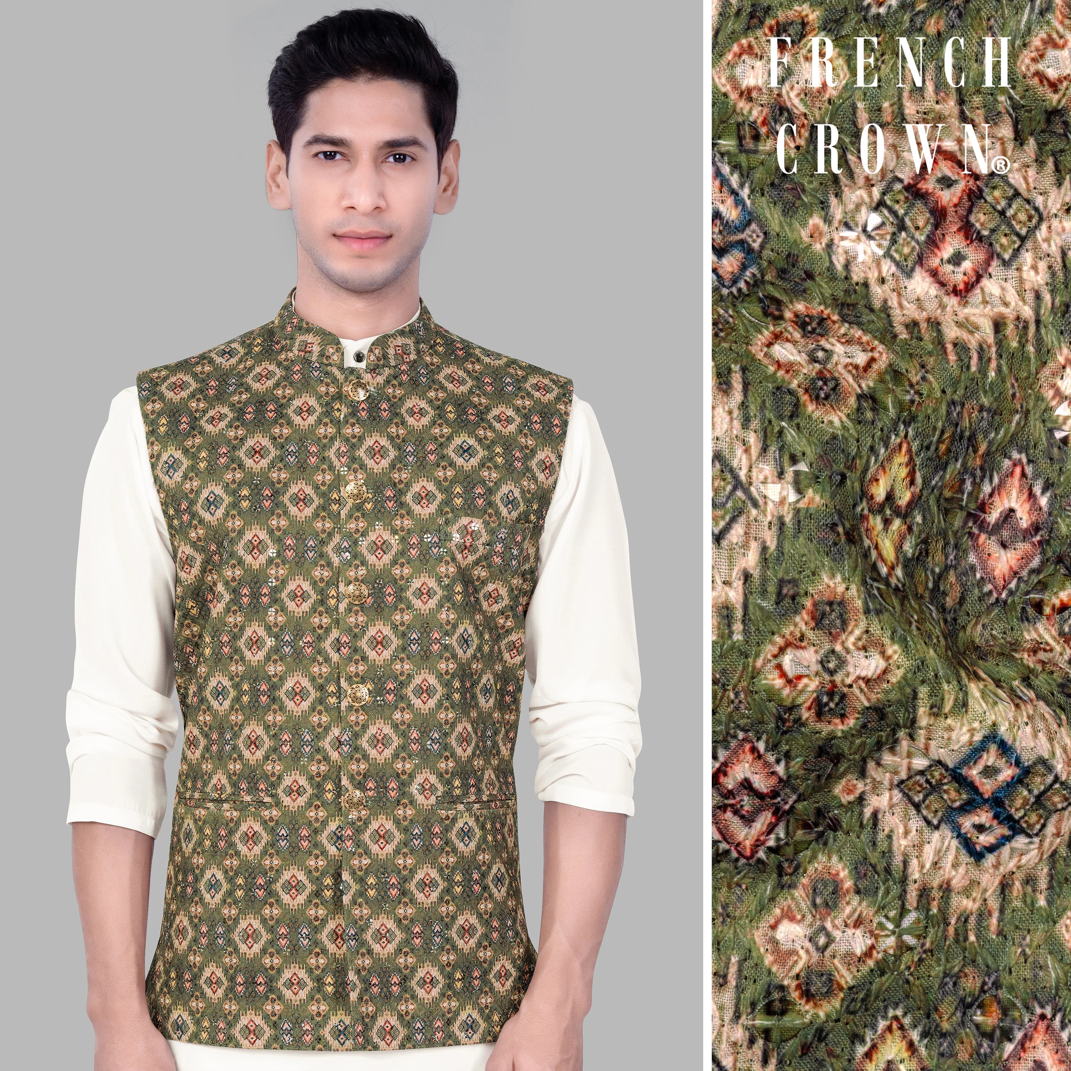 Finch Green And Coffee Brown MultiColour Designer Embroidered Nehru Jacket - republicanstateiFinch Green And Coffee Brown MultiColour Designer Embroidered Nehru Jacket - republicanstatei