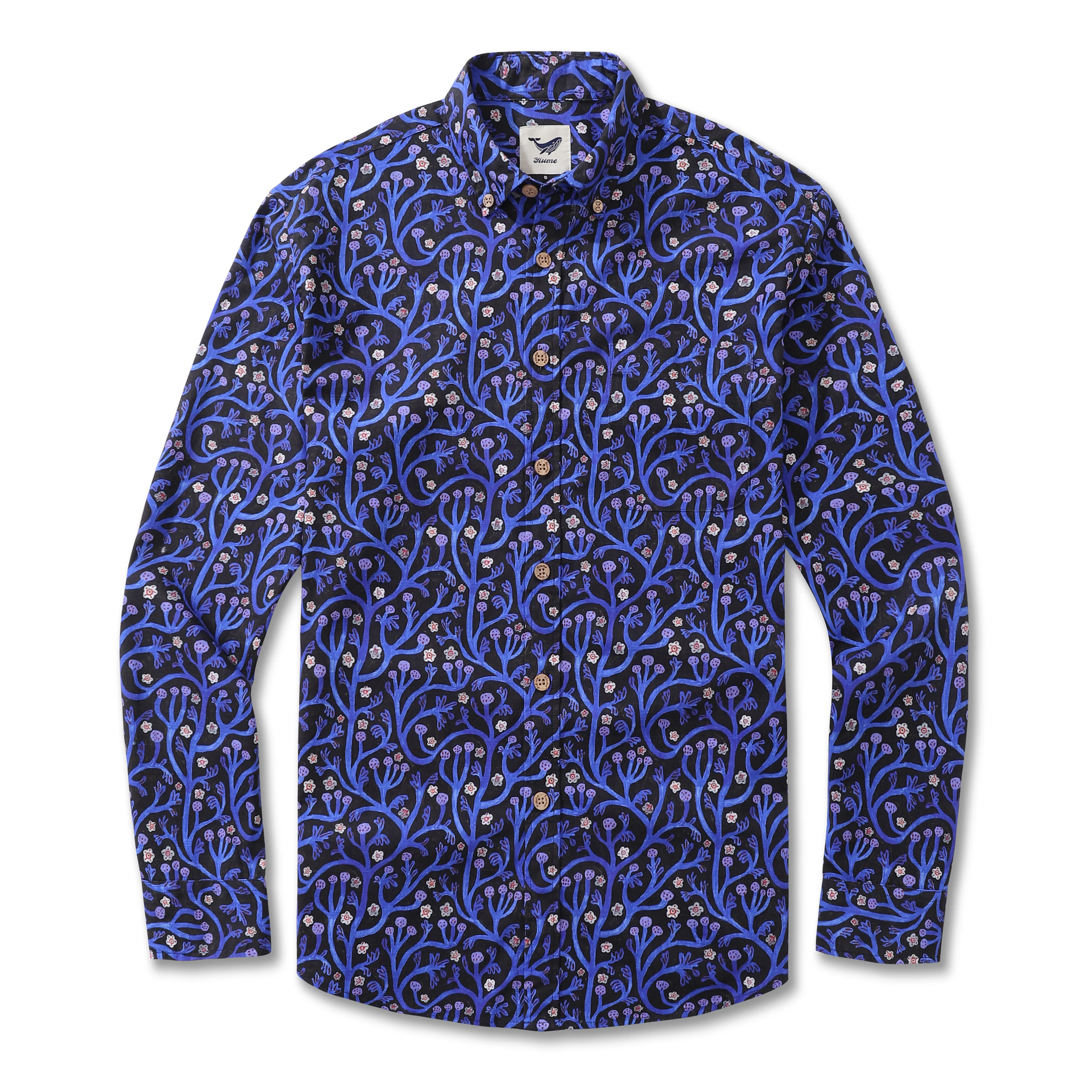 Men's Long Sleeve Hawaiian Shirt Midnight Garden Cotton Button-down Aloha Shirt - republicanstateiMen's Long Sleeve Hawaiian Shirt Midnight Garden Cotton Button-down Aloha Shirt - republicanstatei