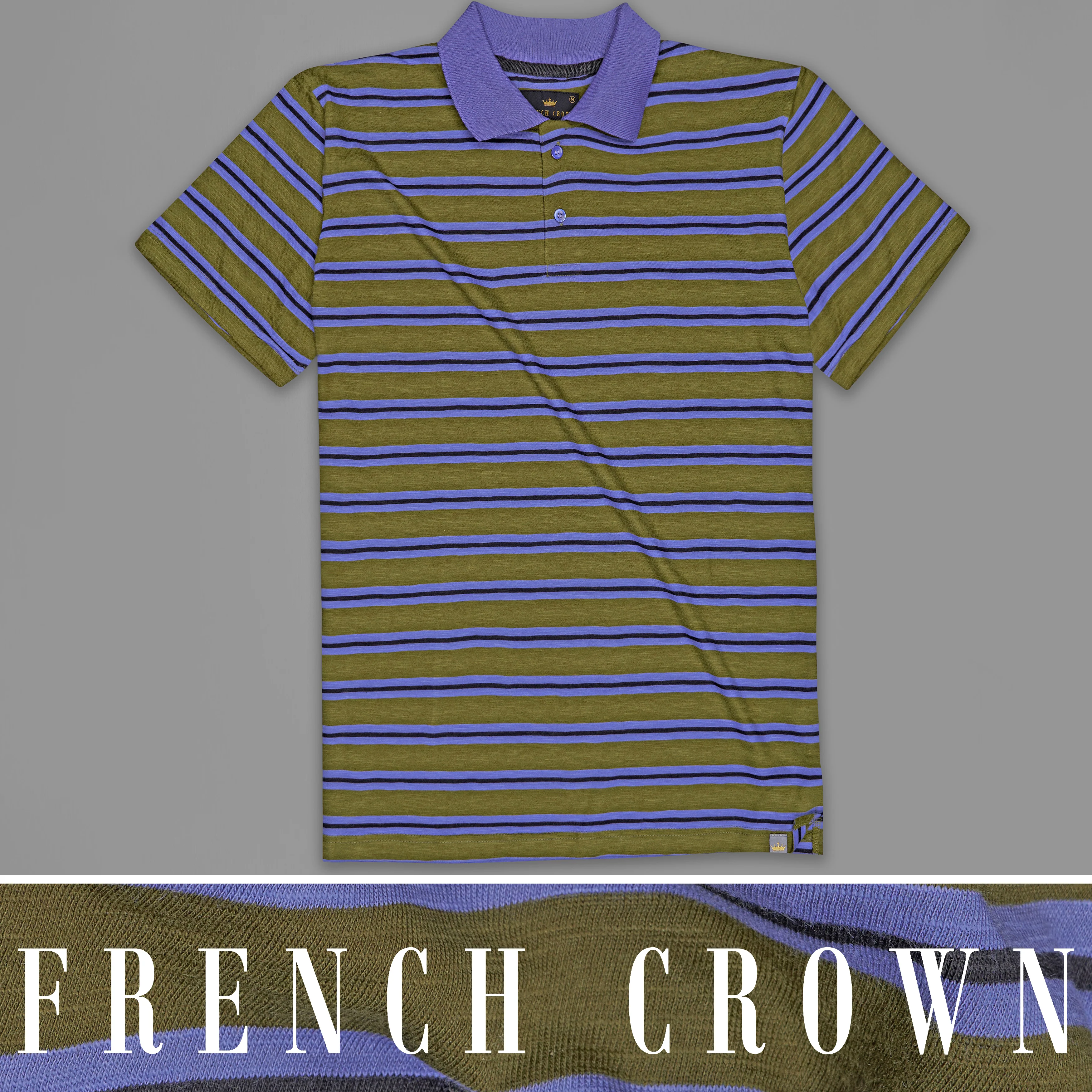 Woodland Green with Blue and Gray Color Striped Supima Organic Cotton Polo - republicanstateiWoodland Green with Blue and Gray Color Striped Supima Organic Cotton Polo - republicanstatei