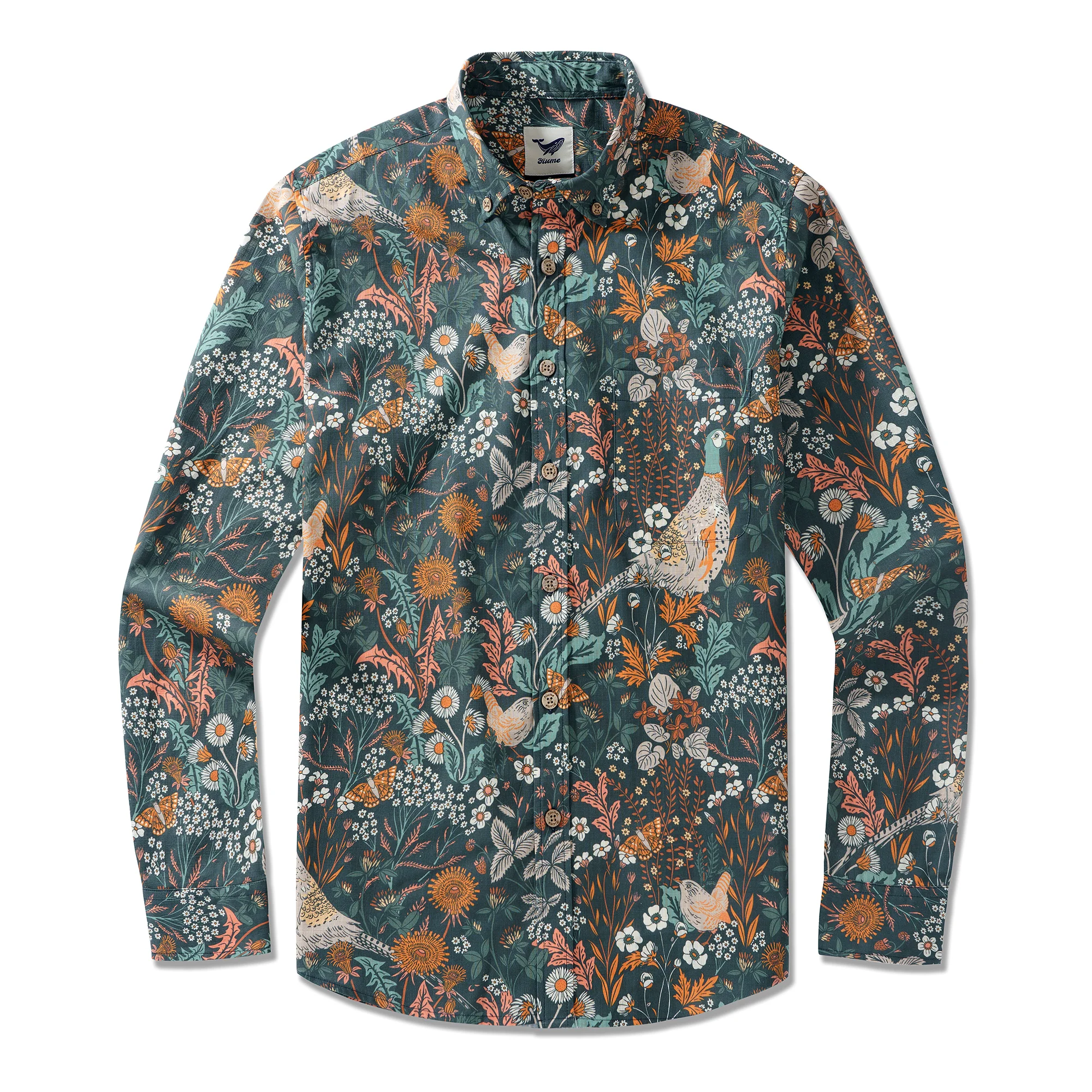Men's Hawaiian Shirt The Pheasant. Wren and Butterfly By Abigail Bryan Cotton Button-down Long Sleeve Aloha Shirt - republicanstateiMen's Hawaiian Shirt The Pheasant. Wren and Butterfly By Abigail Bryan Cotton Button-down Long Sleeve Aloha Shirt - republicanstatei