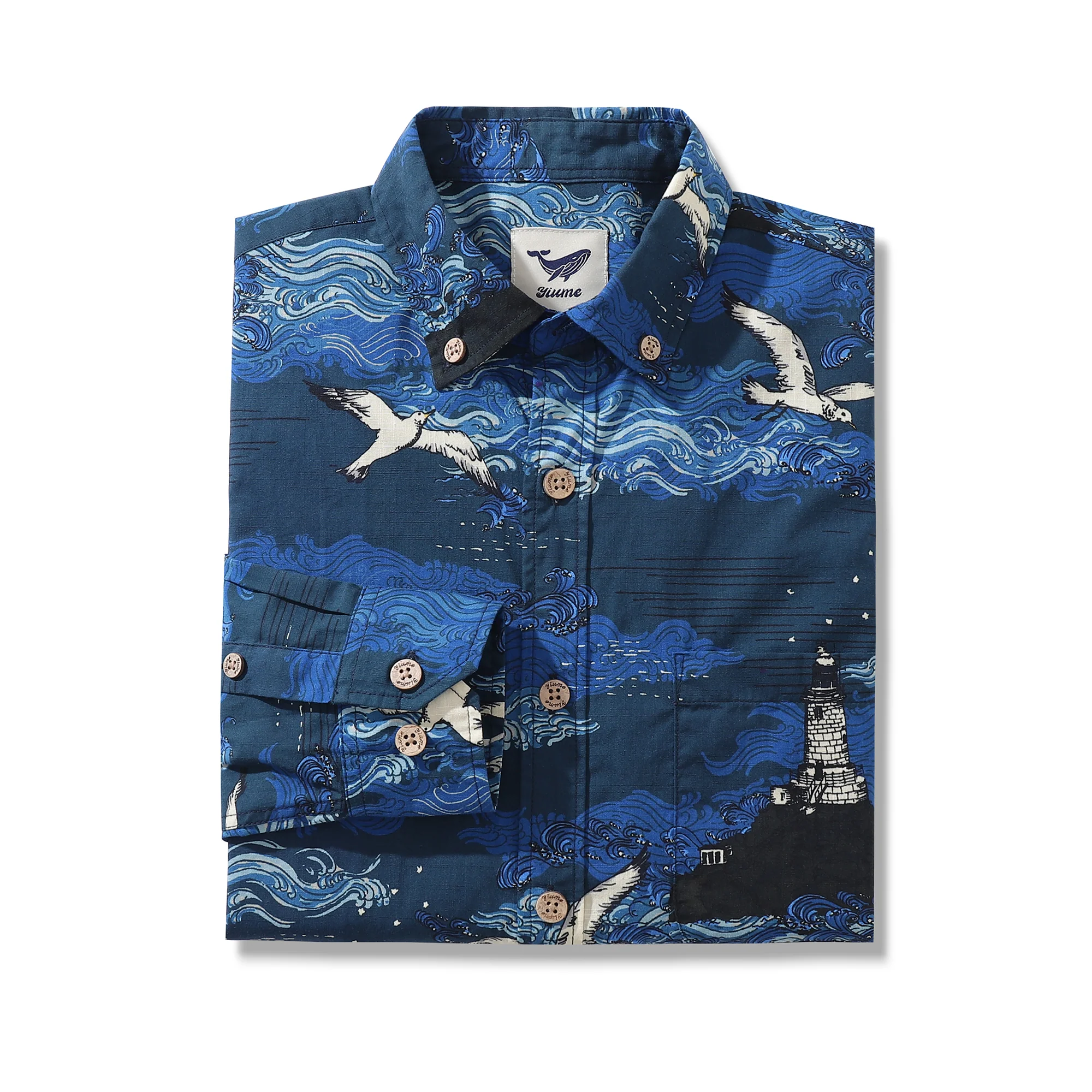 Men's Hawaiian Shirt Lighthouse By Alice Brown Cotton Button-down Long Sleeve Aloha Shirt - republicanstateiMen's Hawaiian Shirt Lighthouse By Alice Brown Cotton Button-down Long Sleeve Aloha Shirt - republicanstatei