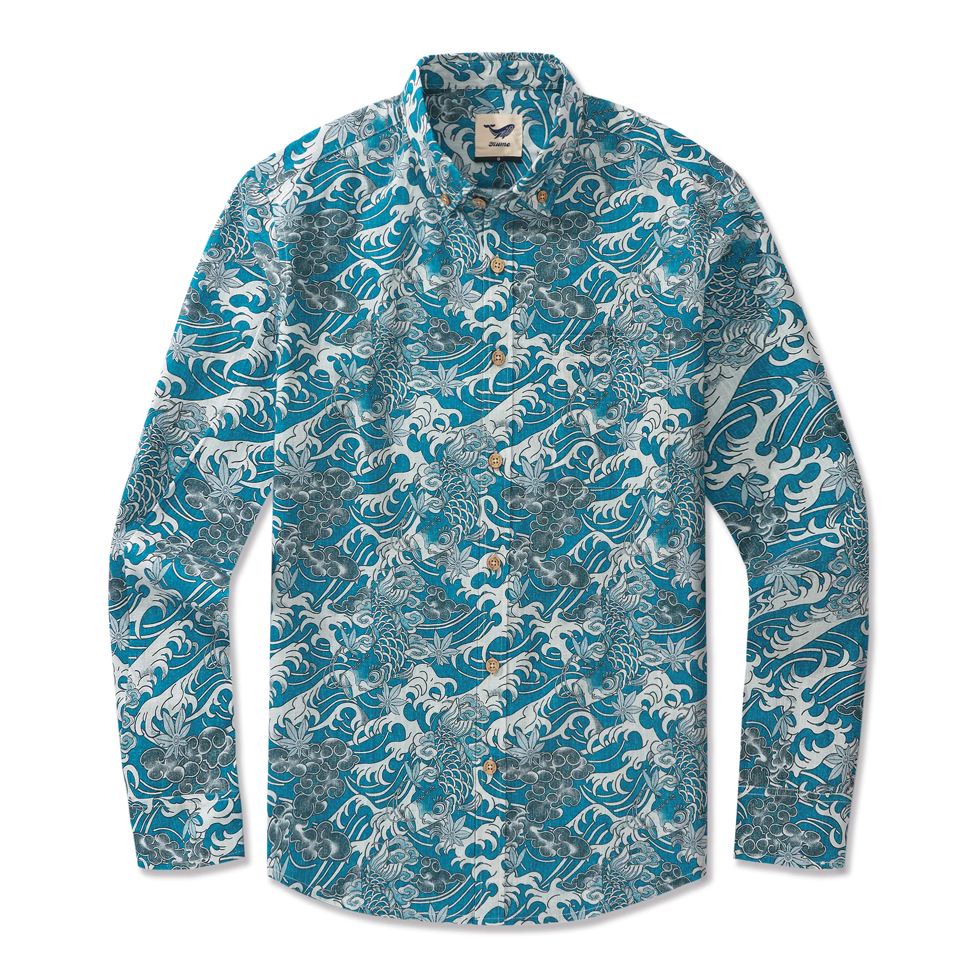 Koi Dance in the Clouds 100% Cotton Men's Aloha Hawaiian Long Sleeve Button-down Shirt - republicanstateiKoi Dance in the Clouds 100% Cotton Men's Aloha Hawaiian Long Sleeve Button-down Shirt - republicanstatei