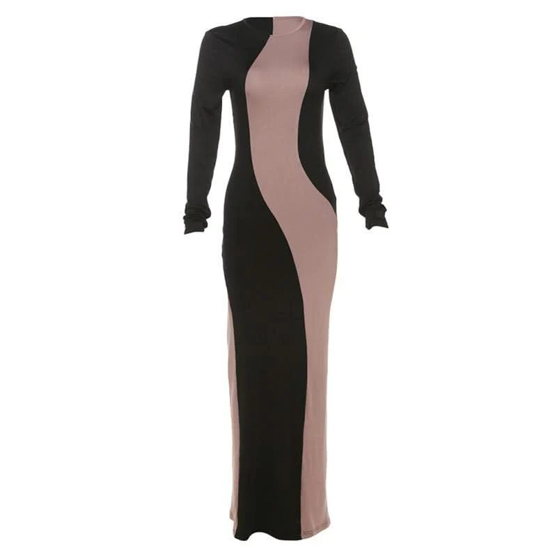 Long sleeve patchwork maxi dress - republicanstateiLong sleeve patchwork maxi dress - republicanstatei