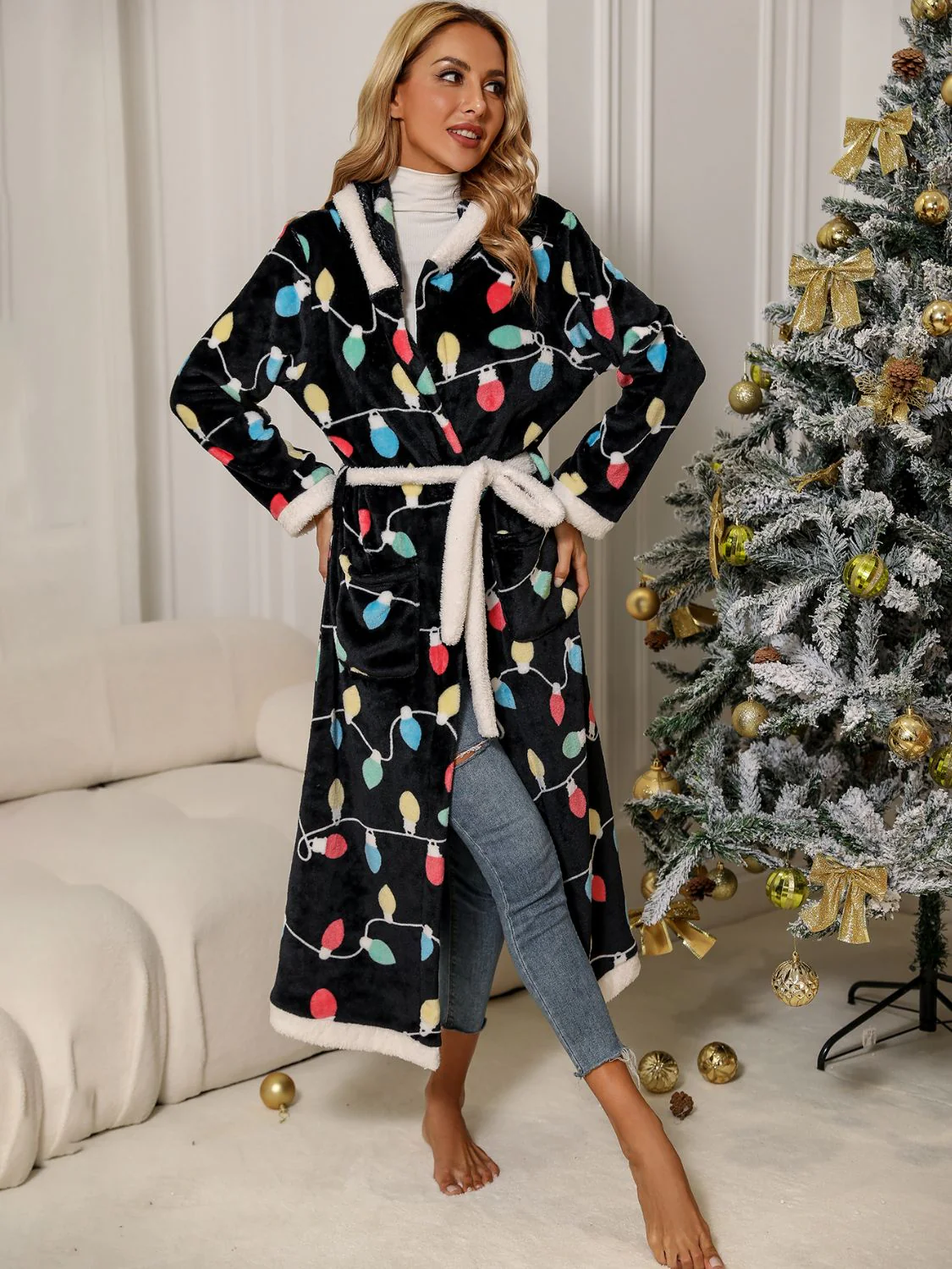 Tie Waist Hooded Robe - republicanstateiTie Waist Hooded Robe - republicanstatei