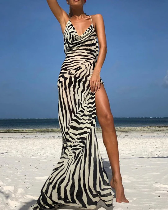 Printed Slit Suspender Dress - republicanstateiPrinted Slit Suspender Dress - republicanstatei
