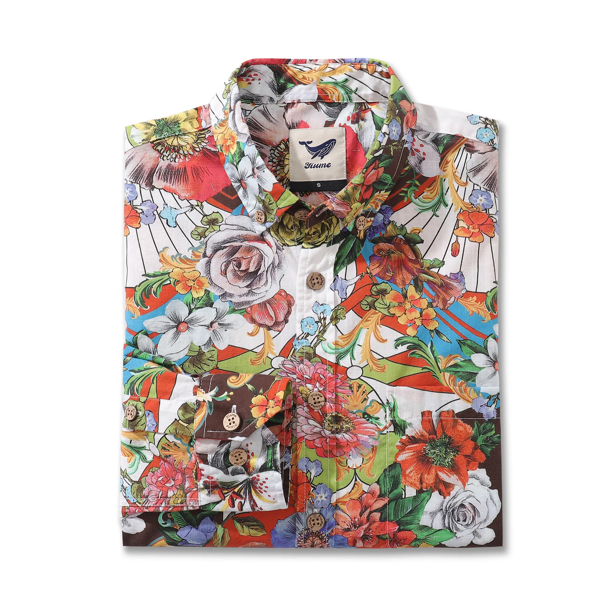Men's Hawaiian Shirt Vibrant Blooms 1930s Vintage Long Sleeve Aloha Shirt - republicanstateiMen's Hawaiian Shirt Vibrant Blooms 1930s Vintage Long Sleeve Aloha Shirt - republicanstatei