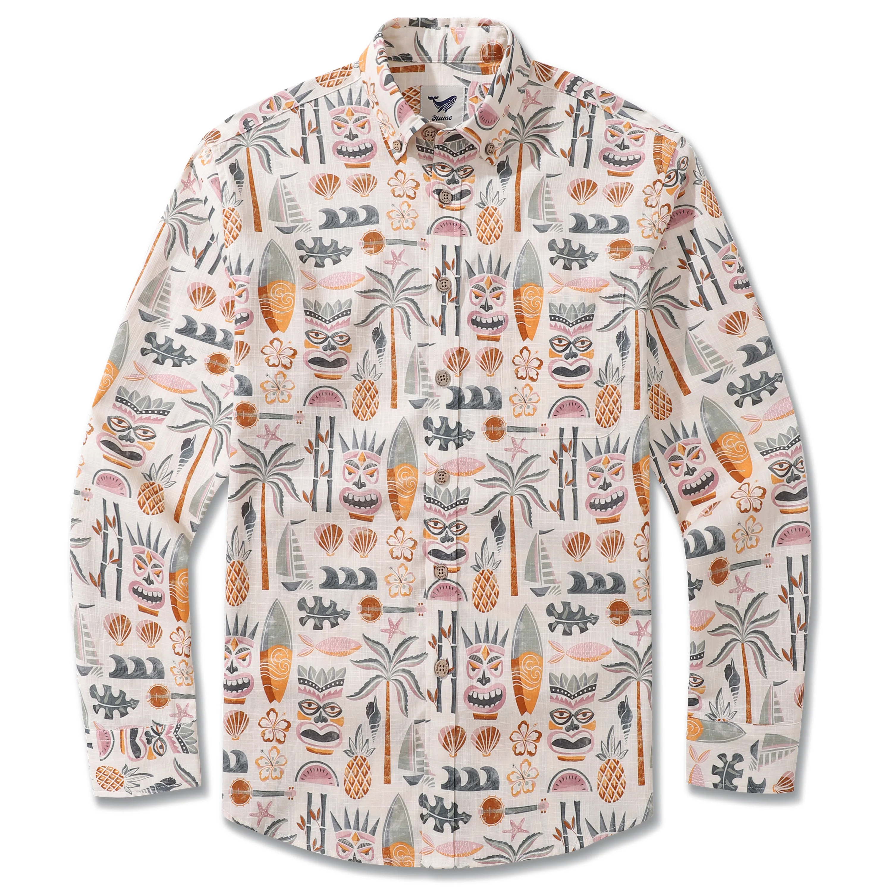 Long Sleeve Hawaiian Shirt For Men Tiki Beach By House of Haricot Cotton Button-down Aloha Shirt - republicanstateiLong Sleeve Hawaiian Shirt For Men Tiki Beach By House of Haricot Cotton Button-down Aloha Shirt - republicanstatei
