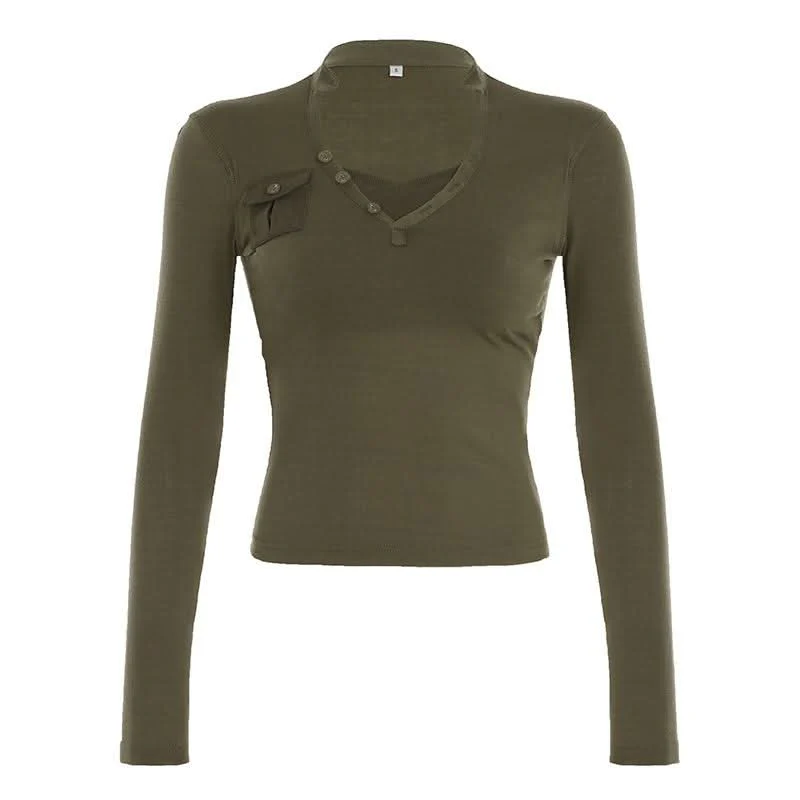 V neck long sleeve button top - republicanstateiV neck long sleeve button top - republicanstatei