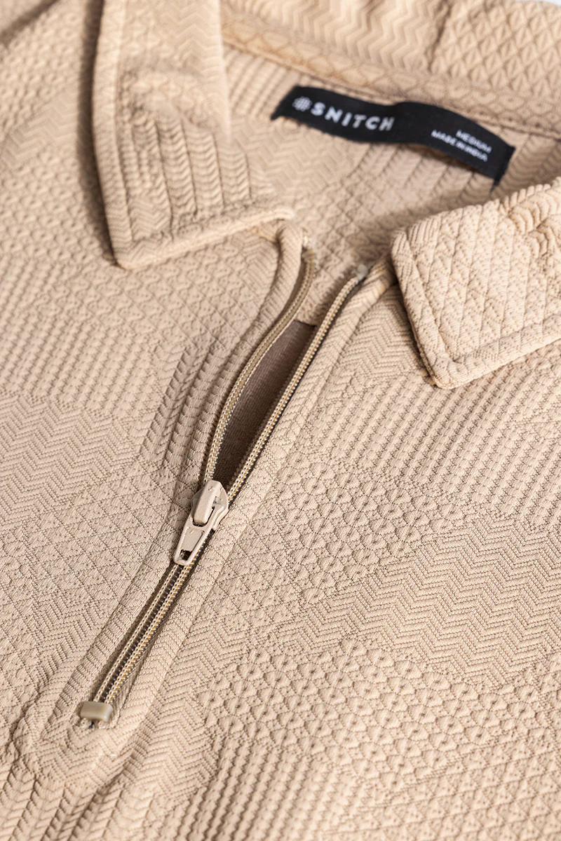 Beige Textured Polo T-Shirt - republicanstateiBeige Textured Polo T-Shirt - republicanstatei