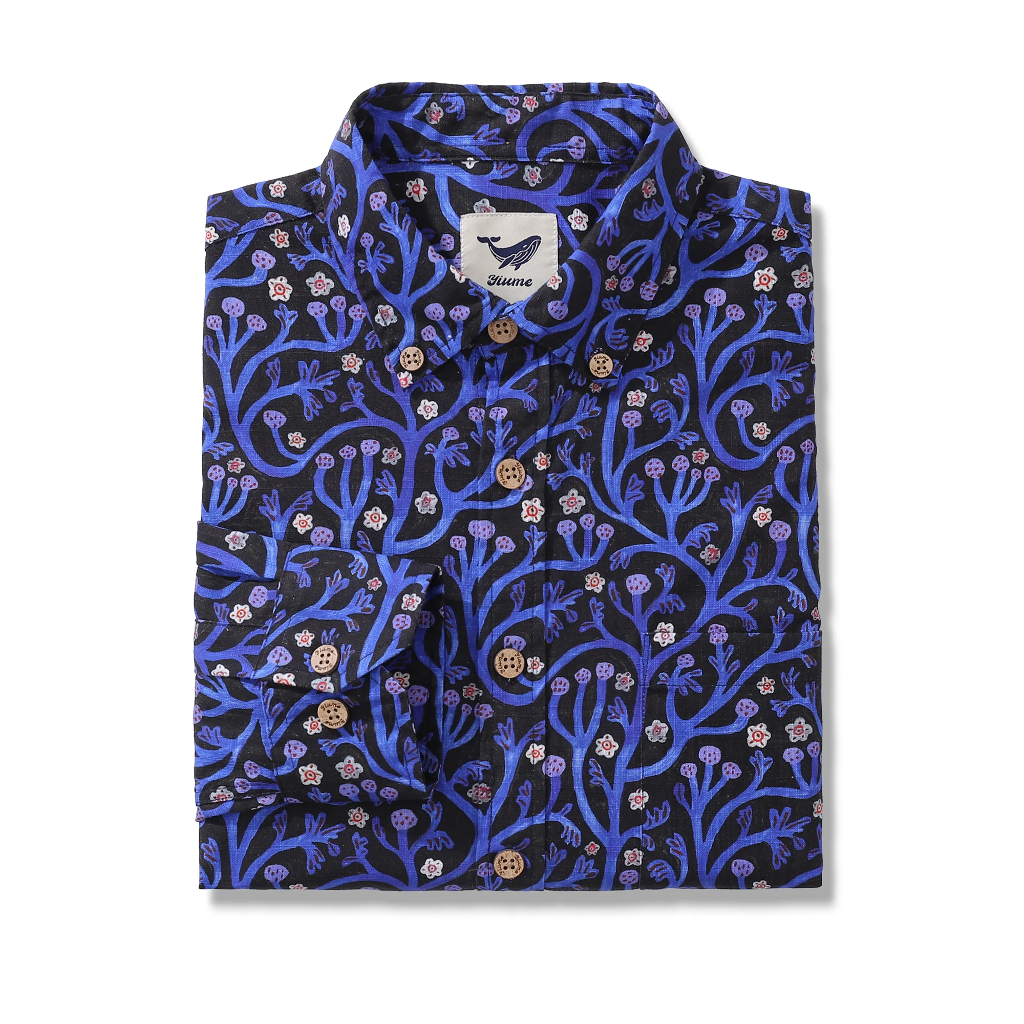 Men's Long Sleeve Hawaiian Shirt Midnight Garden Cotton Button-down Aloha Shirt - republicanstateiMen's Long Sleeve Hawaiian Shirt Midnight Garden Cotton Button-down Aloha Shirt - republicanstatei