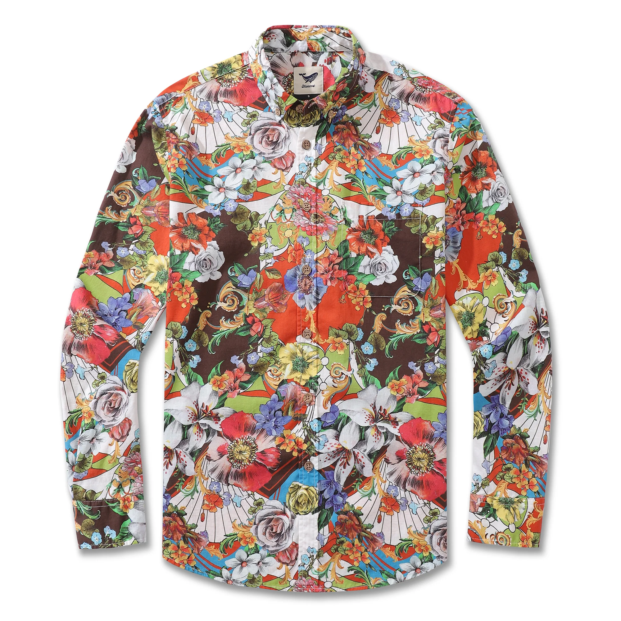 Men's Hawaiian Shirt Vibrant Blooms 1930s Vintage Long Sleeve Aloha Shirt - republicanstateiMen's Hawaiian Shirt Vibrant Blooms 1930s Vintage Long Sleeve Aloha Shirt - republicanstatei