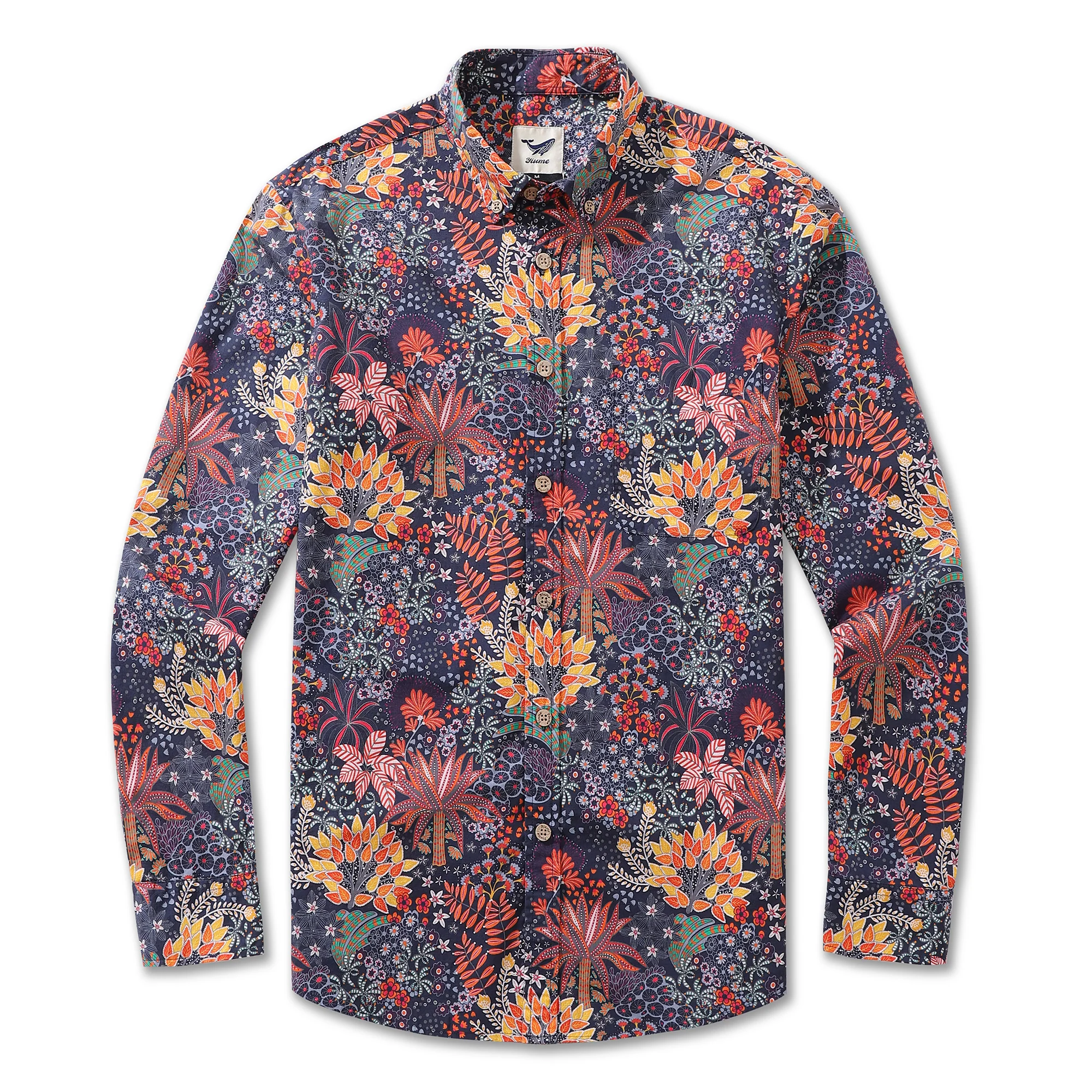 Men's Hawaiian Shirt Quirky Plants Print Cotton Button-down Long Sleeve Aloha Shirt - republicanstateiMen's Hawaiian Shirt Quirky Plants Print Cotton Button-down Long Sleeve Aloha Shirt - republicanstatei