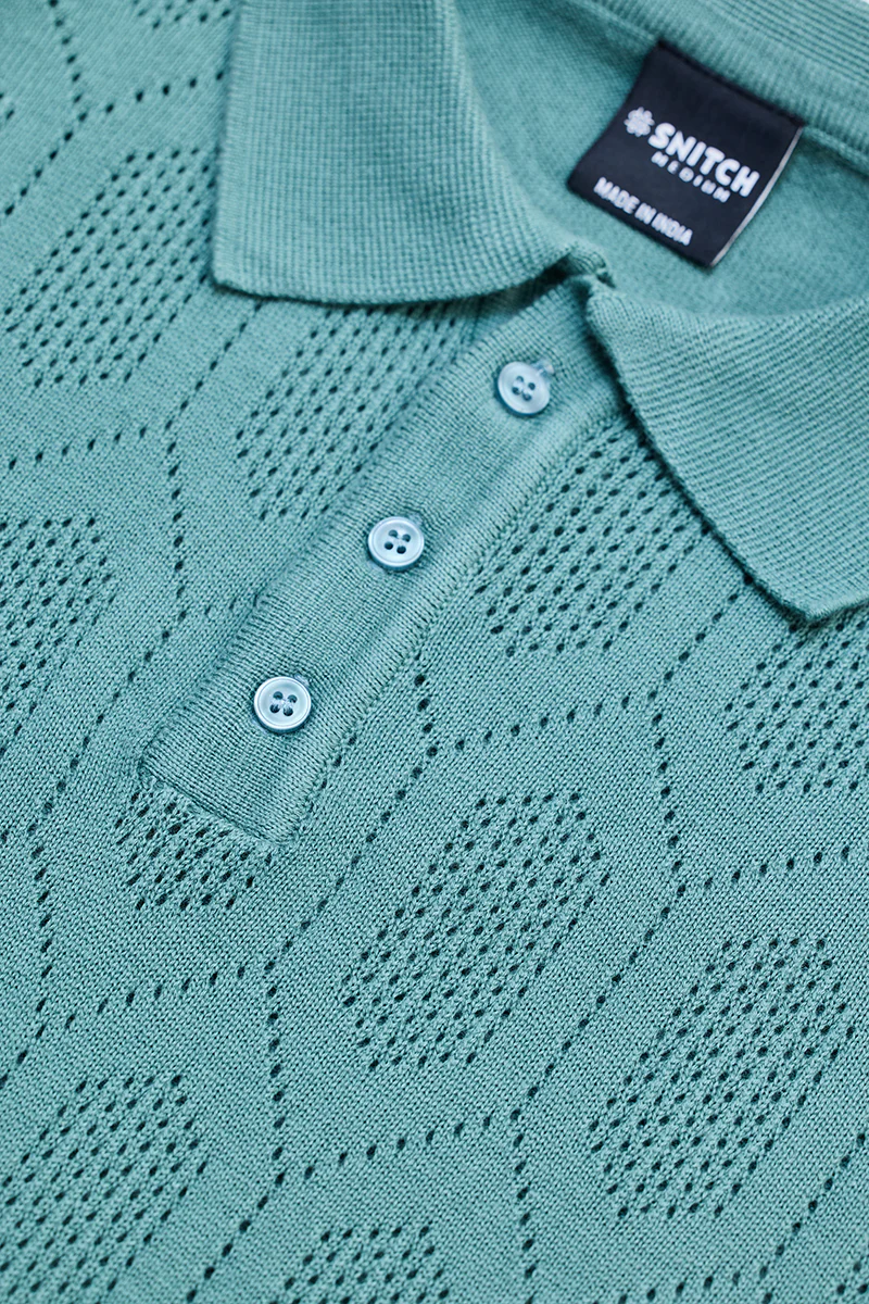 Teal Self-Design Polo T-Shirt - republicanstateiTeal Self-Design Polo T-Shirt - republicanstatei