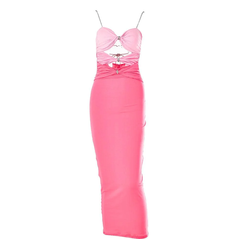 Hollow out contrast patchwork bowknot backless self tie cut out maxi dress - republicanstateiHollow out contrast patchwork bowknot backless self tie cut out maxi dress - republicanstatei