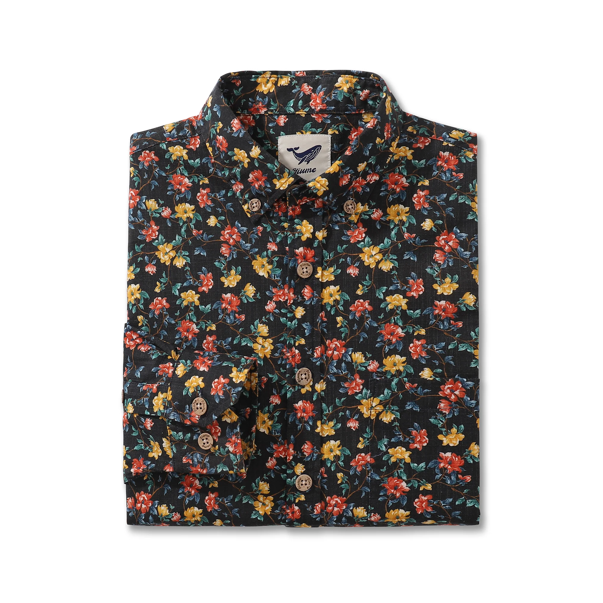 Men's Hawaiian Shirt Blossoms in the Dark Cotton Button-down Long Sleeve Aloha Shirt - republicanstateiMen's Hawaiian Shirt Blossoms in the Dark Cotton Button-down Long Sleeve Aloha Shirt - republicanstatei