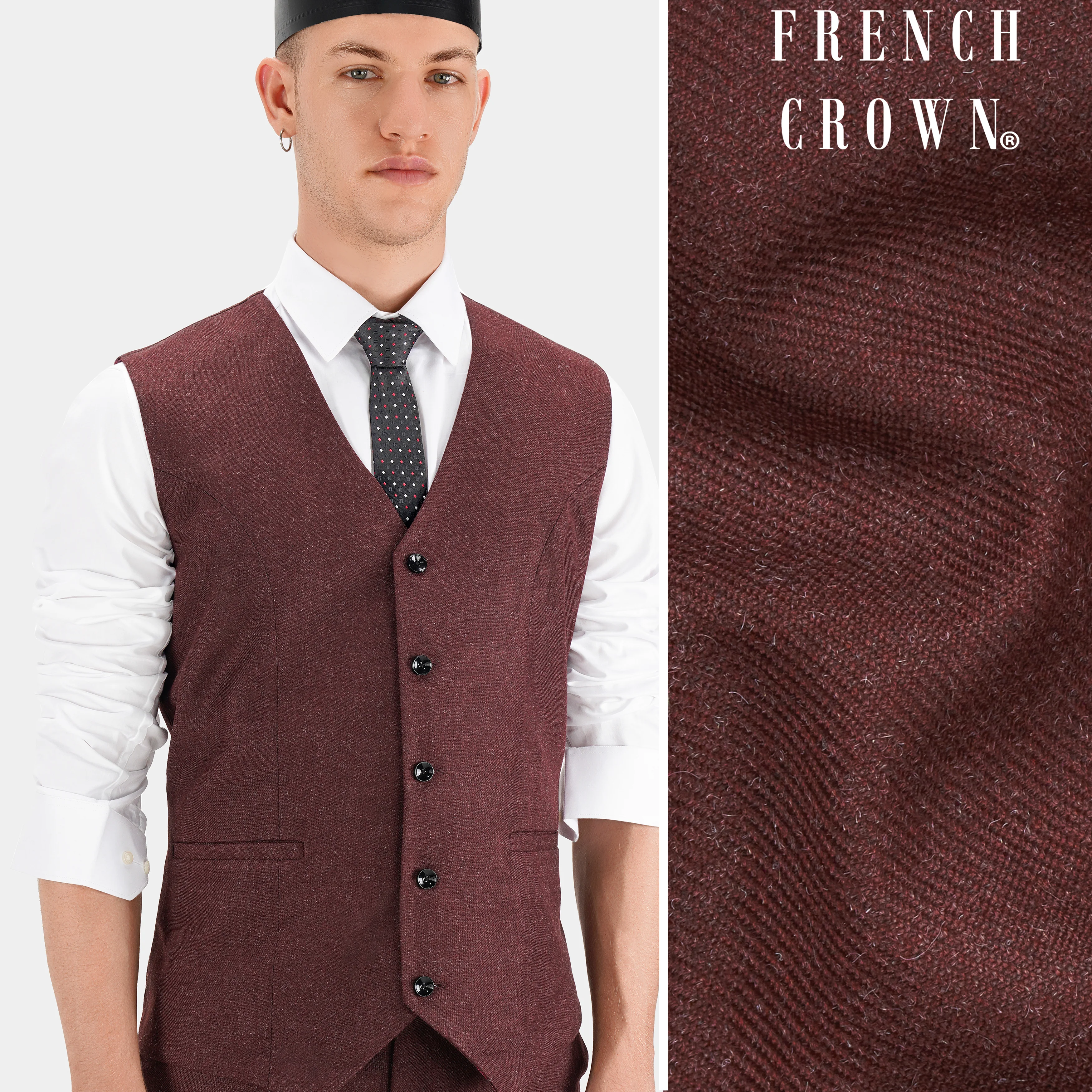 Noir Maroon Tweed Waistcoat - republicanstateiNoir Maroon Tweed Waistcoat - republicanstatei