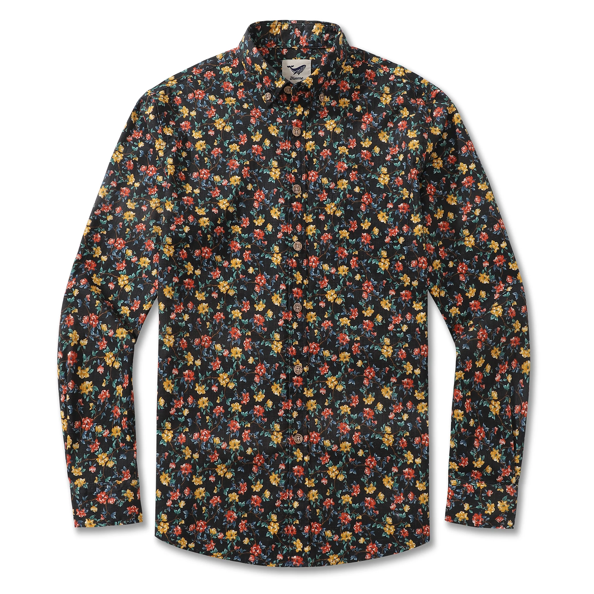 Men's Hawaiian Shirt Blossoms in the Dark Cotton Button-down Long Sleeve Aloha Shirt - republicanstateiMen's Hawaiian Shirt Blossoms in the Dark Cotton Button-down Long Sleeve Aloha Shirt - republicanstatei