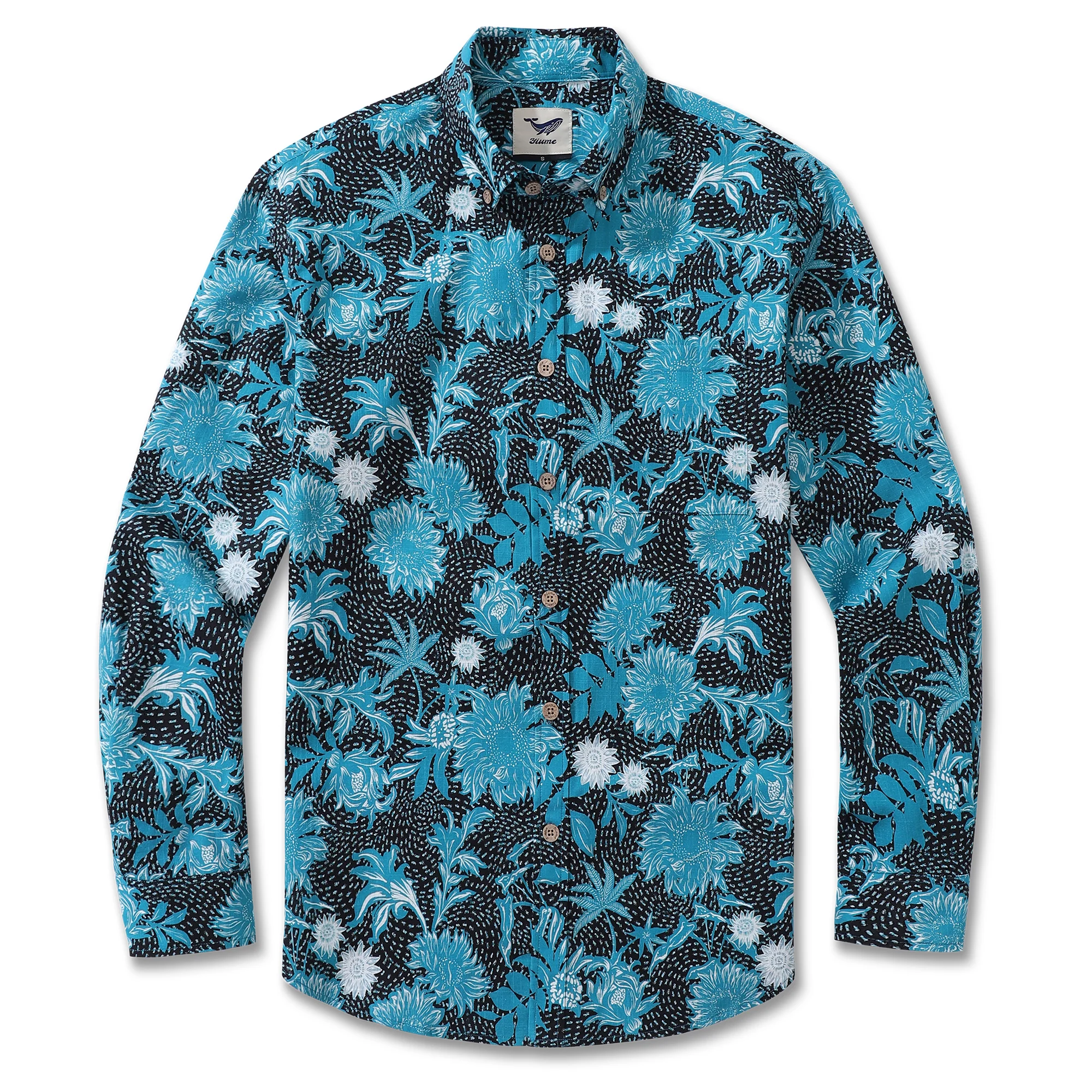 Long Sleeve Hawaiian Shirt For Men Sunflower Sea100% Cotton Button-down Aloha Shirt - republicanstateiLong Sleeve Hawaiian Shirt For Men Sunflower Sea100% Cotton Button-down Aloha Shirt - republicanstatei