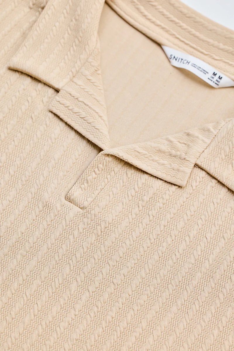 Beige Textured Cuban T-Shirt - republicanstateiBeige Textured Cuban T-Shirt - republicanstatei