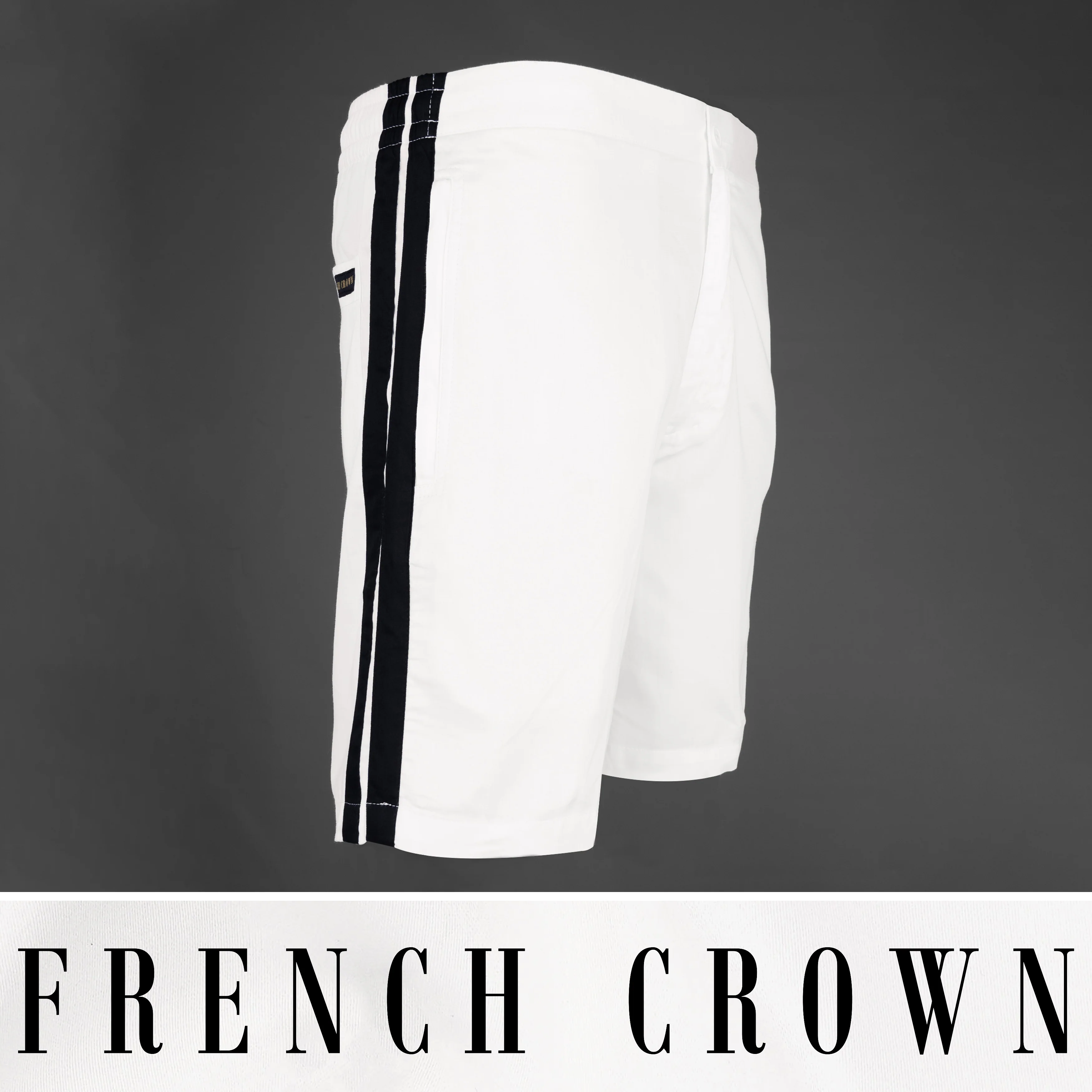 Bright White with Black Striped Super Soft Premium Cotton Designer Shorts - republicanstateiBright White with Black Striped Super Soft Premium Cotton Designer Shorts - republicanstatei