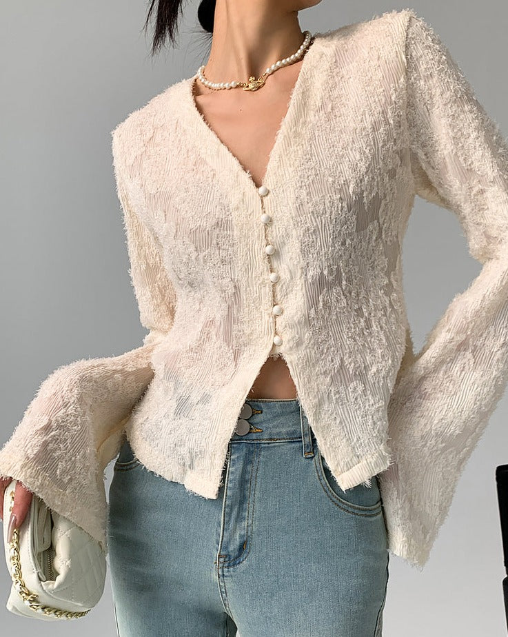 V-Neck Ruffle Long Sleeve Blouse - republicanstateiV-Neck Ruffle Long Sleeve Blouse - republicanstatei